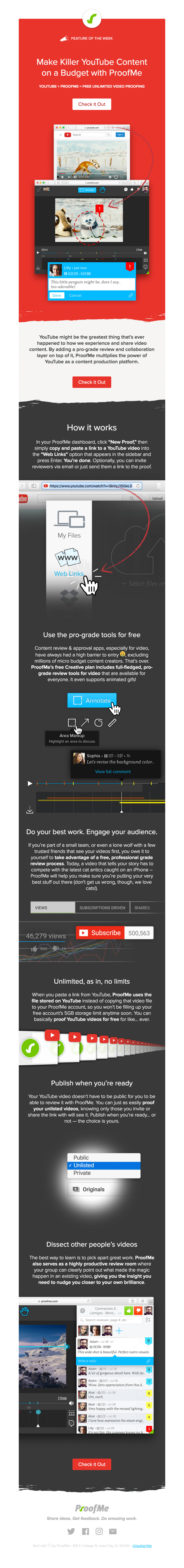 ProofMe email about proofing Youtube content.