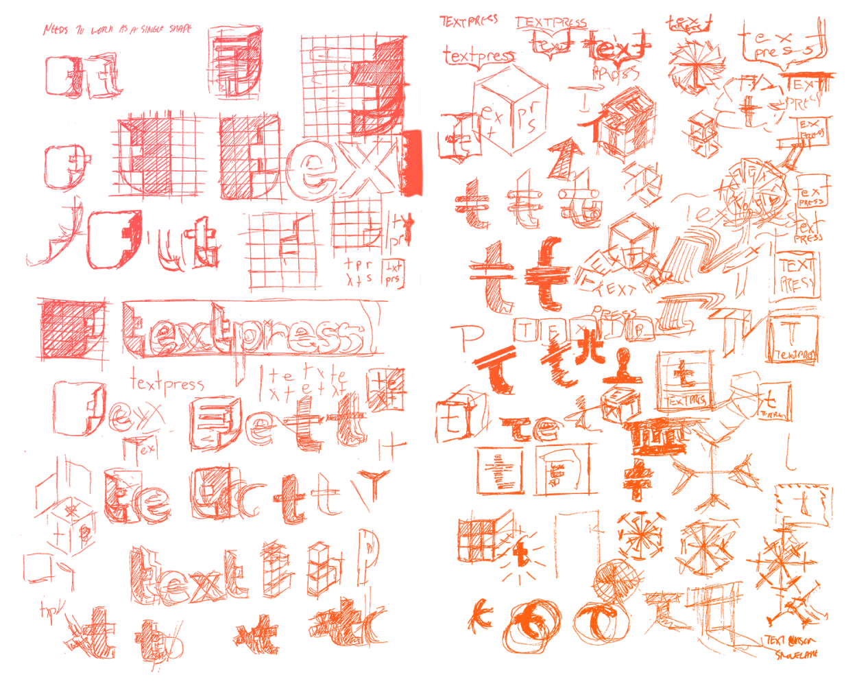 Sketch concepts for the Textpress logo