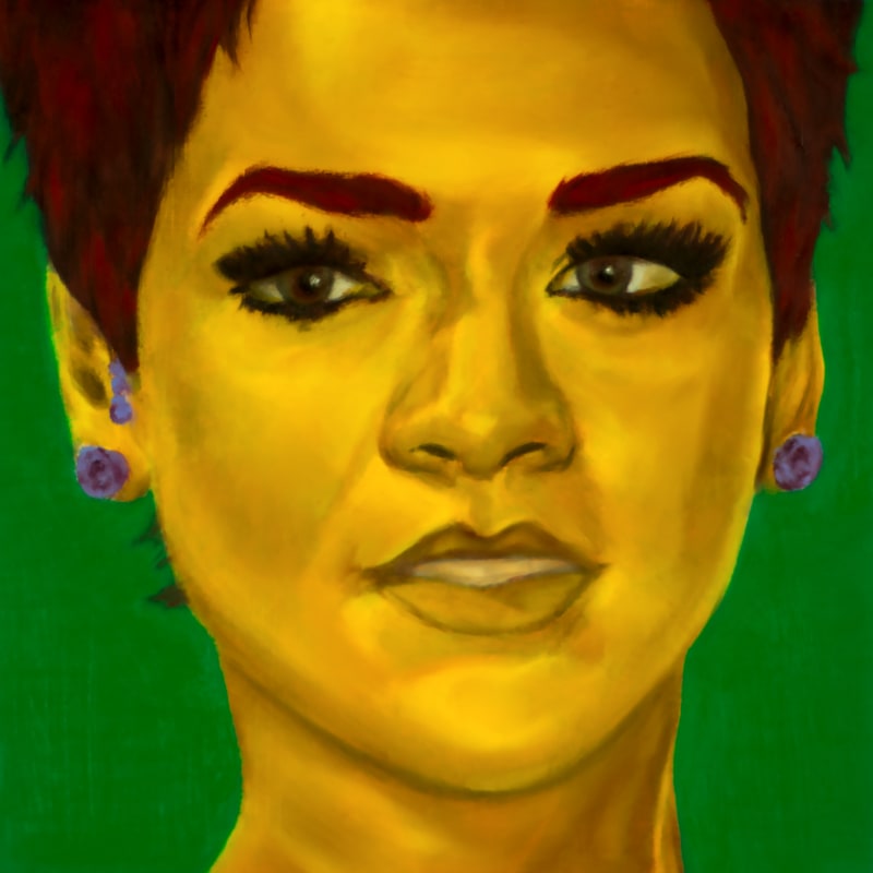 An oil portrait of Rihanna