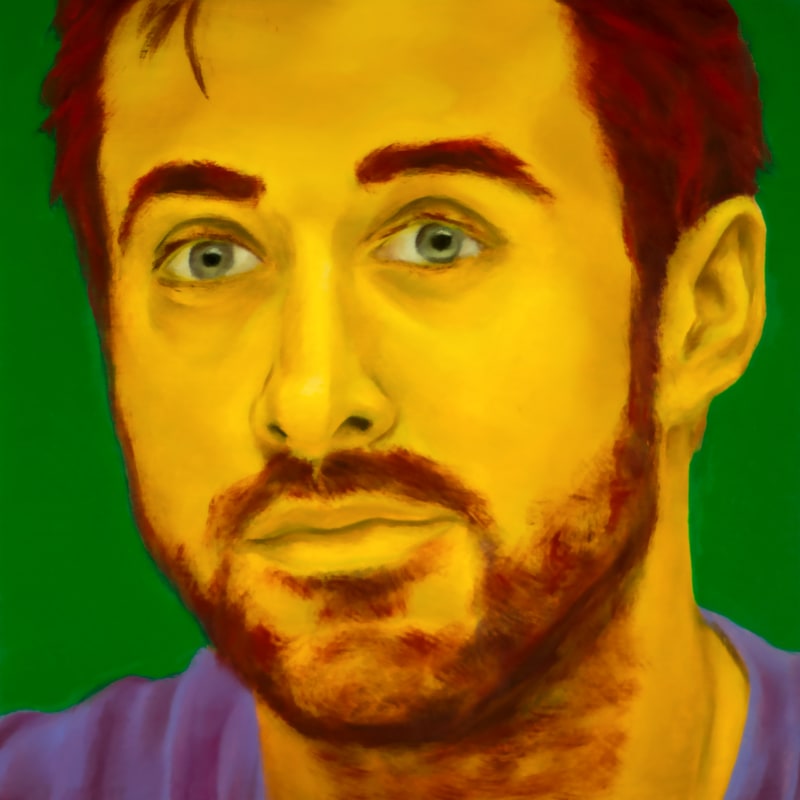 An oil portrait of Ryan Gosling