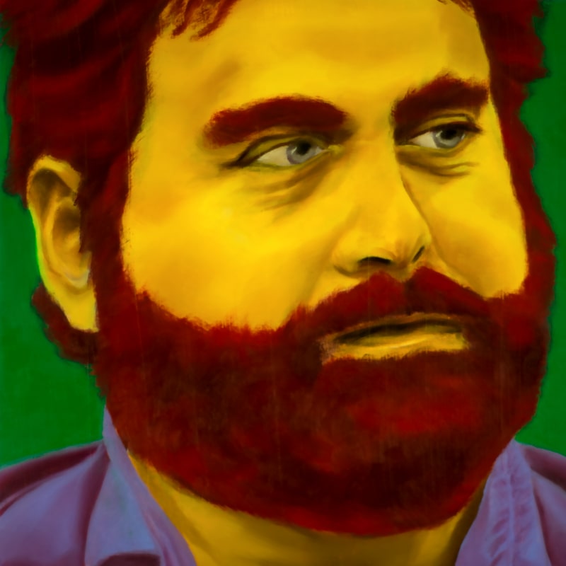 An oil portrait of Zach Galifianakis