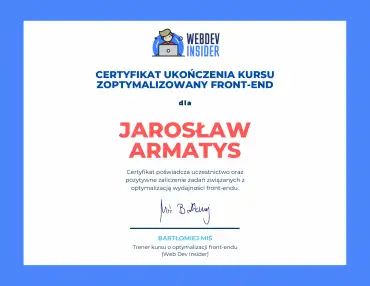 Ceryfikat ukończenia Zoptymalizowany Front-end