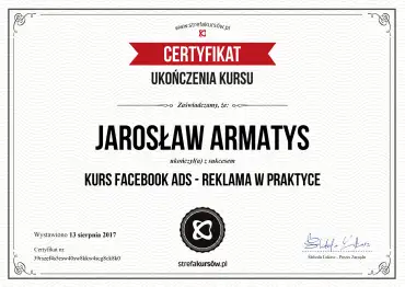 Ceryfikat ukończenia Facebook Ads - reklama w praktyce