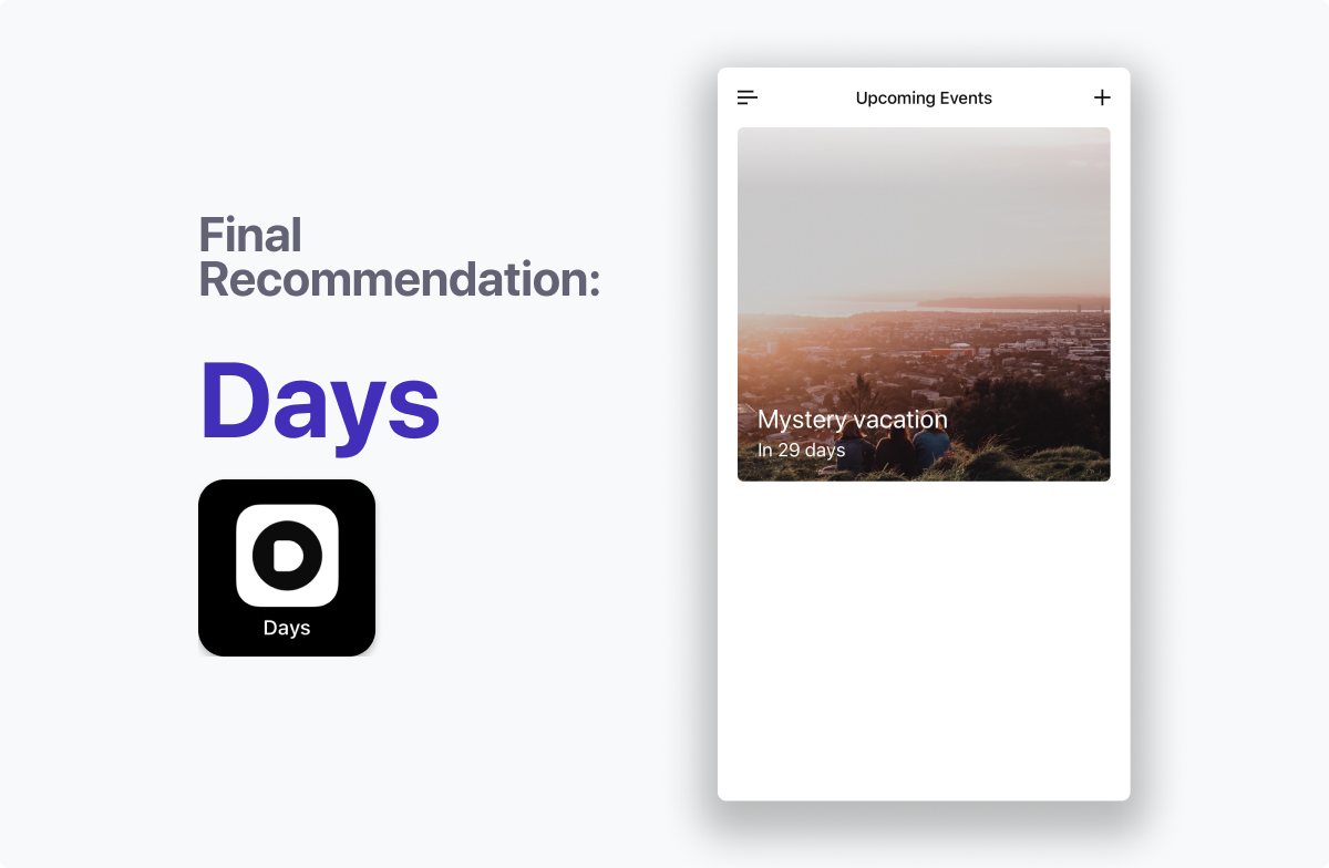 The final recommendation, Days App. A perfect mix of features, price and visual
design.
