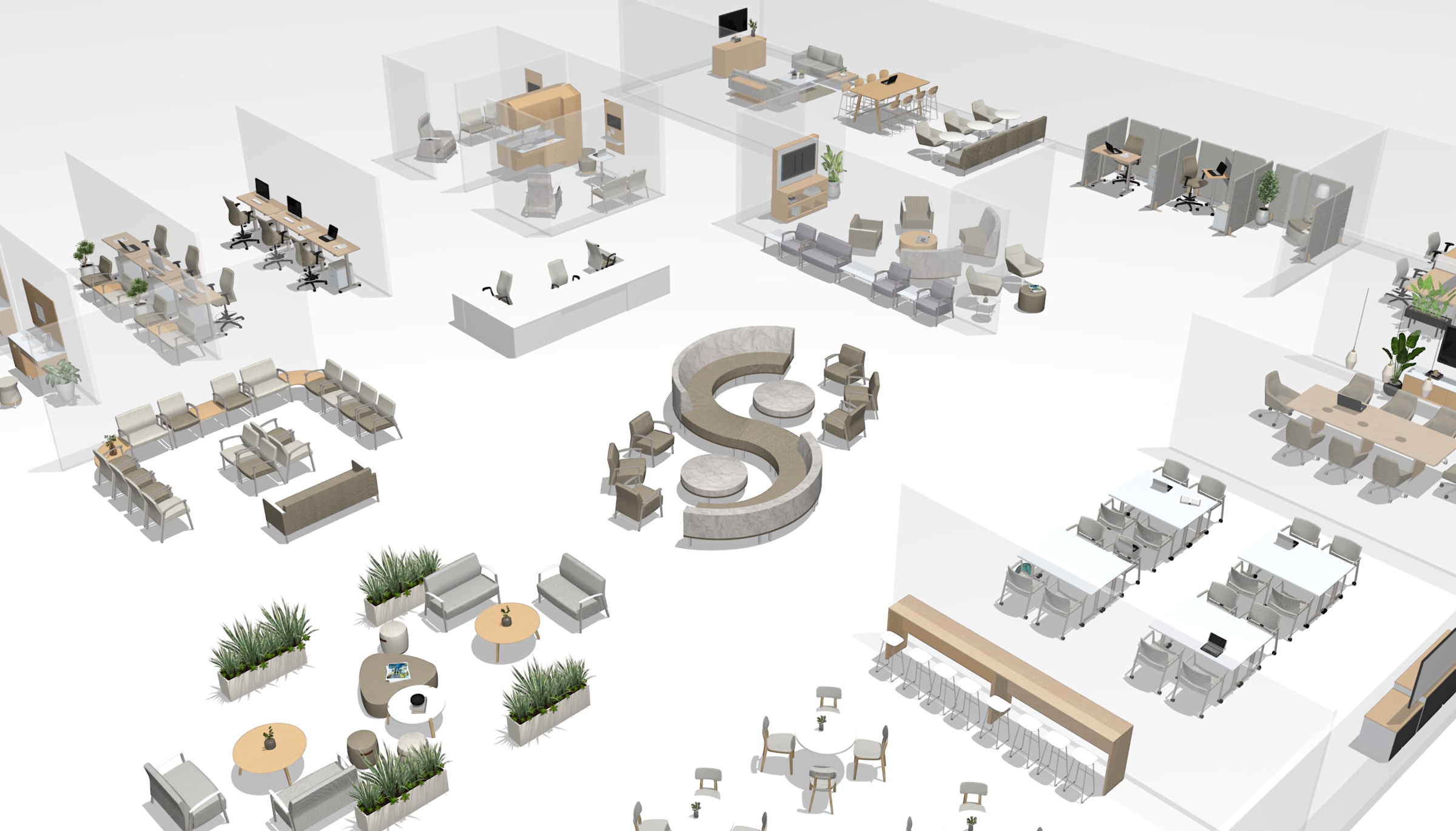 JSI Furniture. Overall Healthcare Floorplan. Render 1