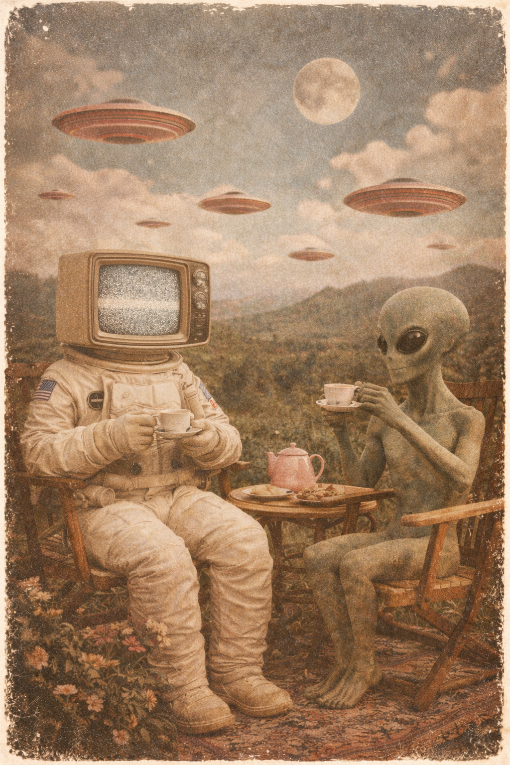 Tea time in a surreal landscape