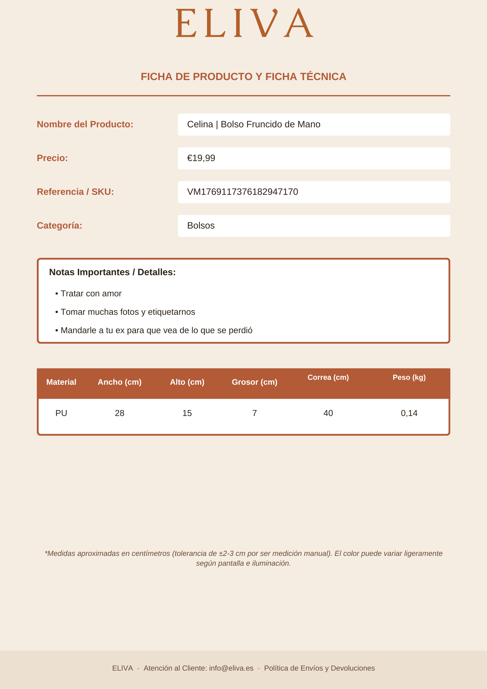 Ficha de producto - Celina | Bolso Fruncido de Mano