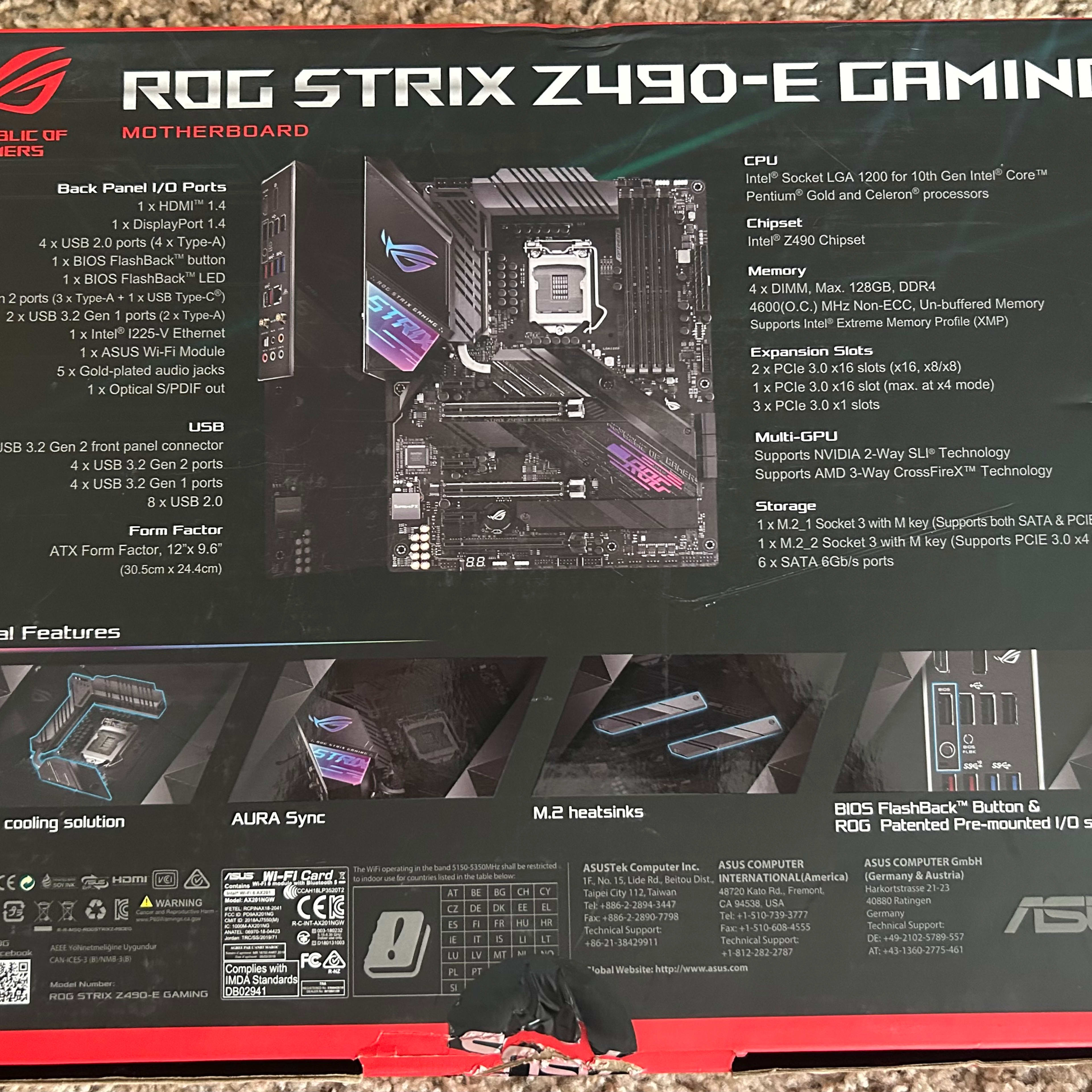 ASUS ROG STRIX Z490-E Gaming Lga 1200 Motherboard (See Descrption)
