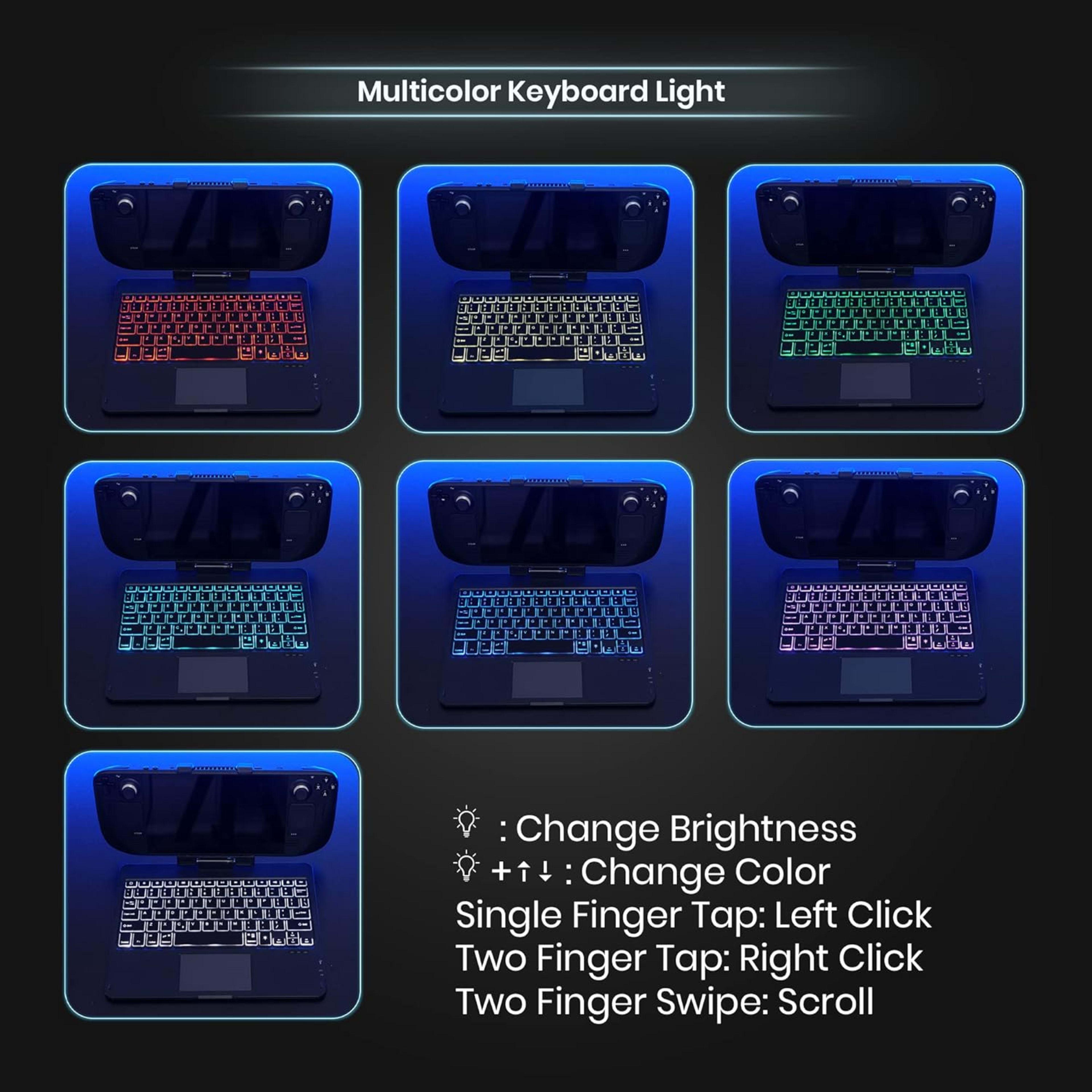 Invensic DeckTop - Steam Deck Keyboard and Bluetooth Trackpad Mouse with Multicolor LED