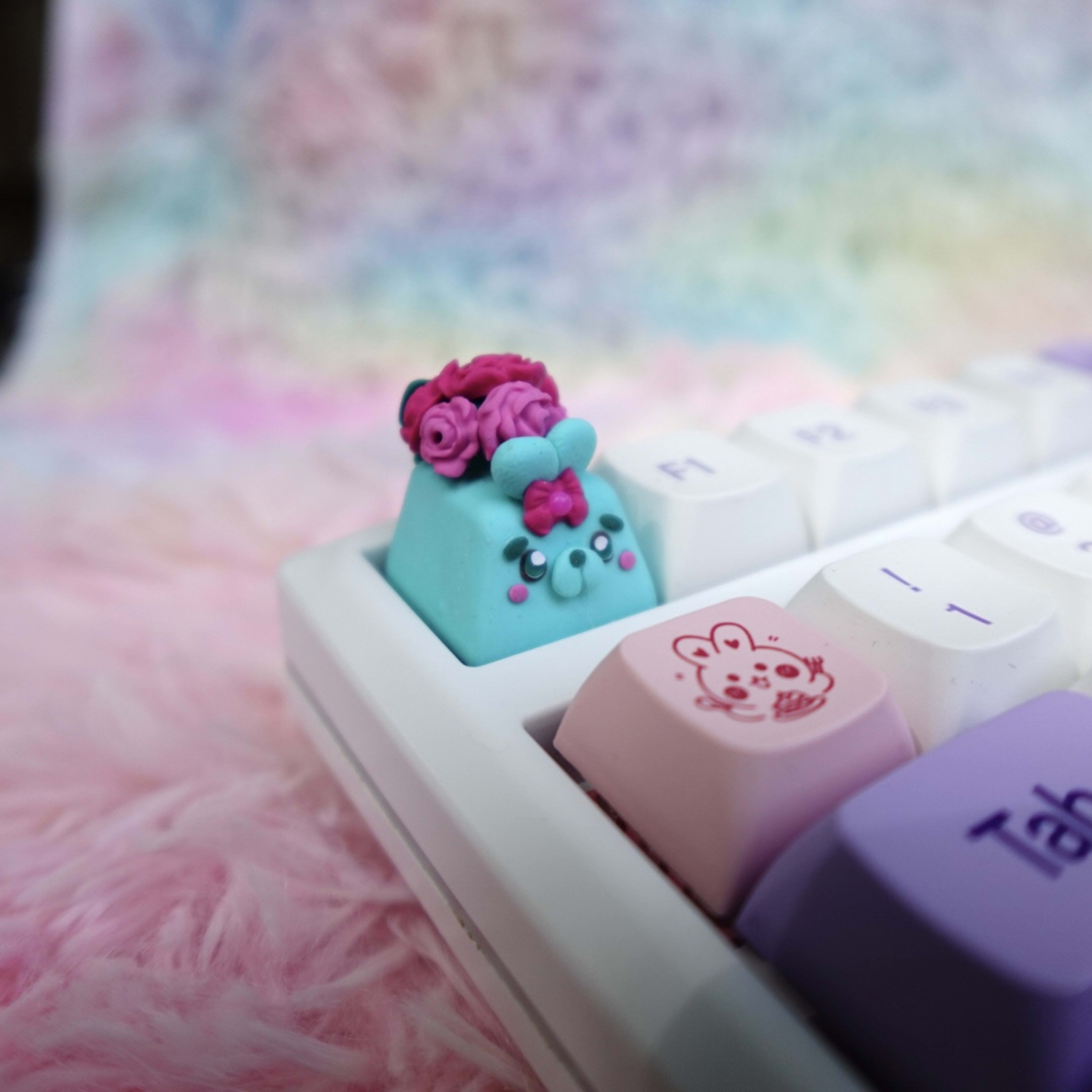 Bunny Buns Series : Teal Rosey Bunny Artisan Keycap