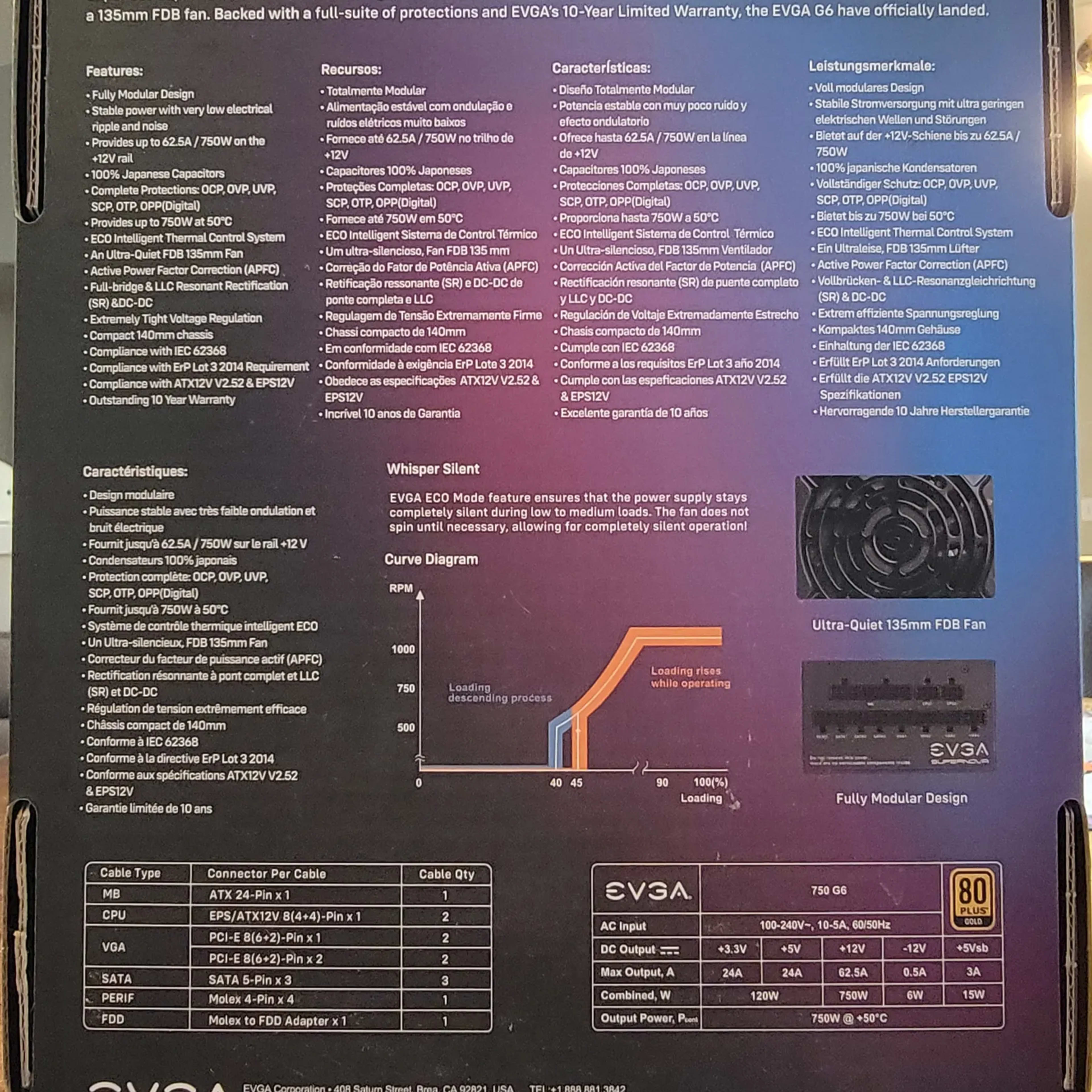 EVGA SuperNOVA 750 G6, 80 Plus Gold 750W