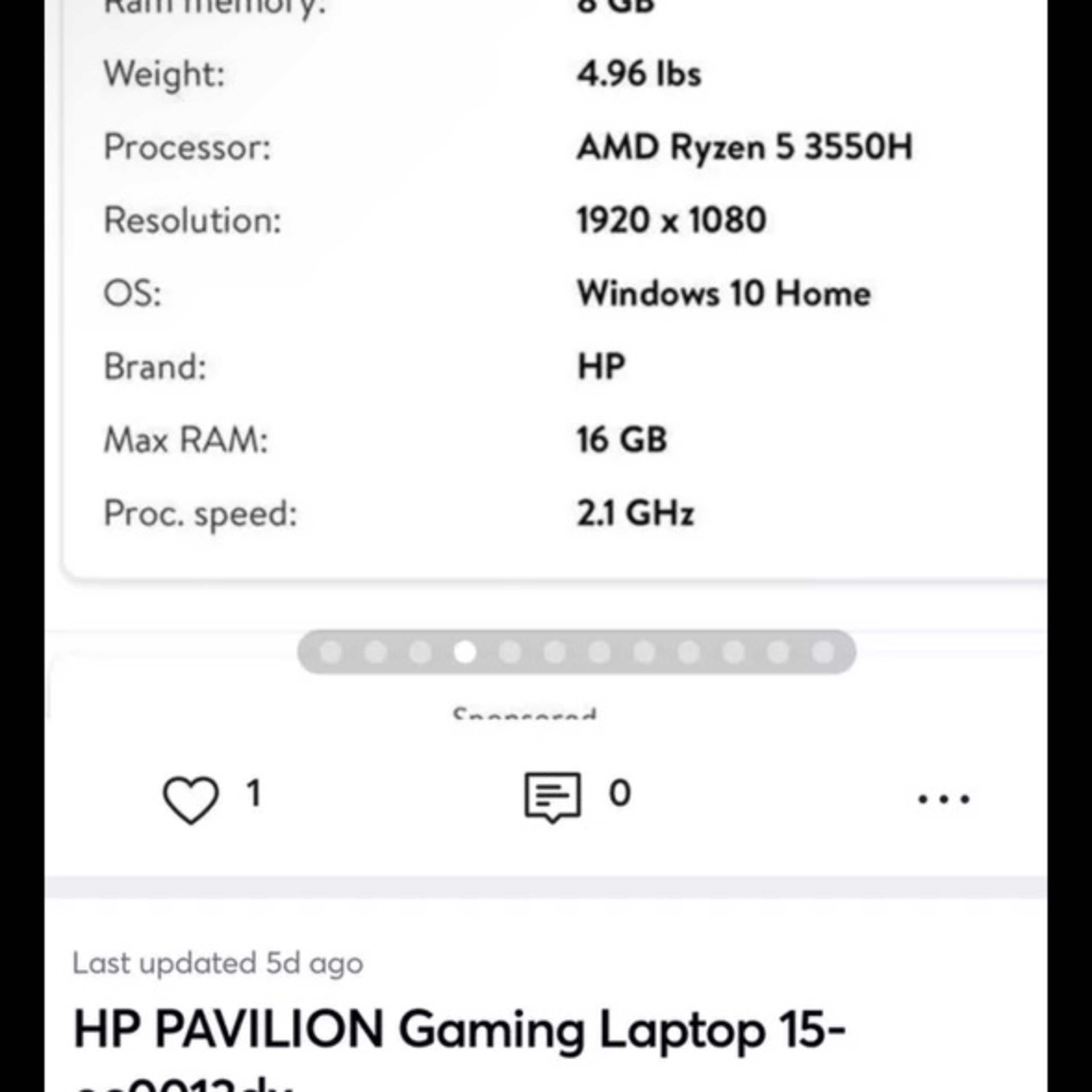 HP Pavillion gaming laptop|Ryzen 5 3550H|GTX1050|