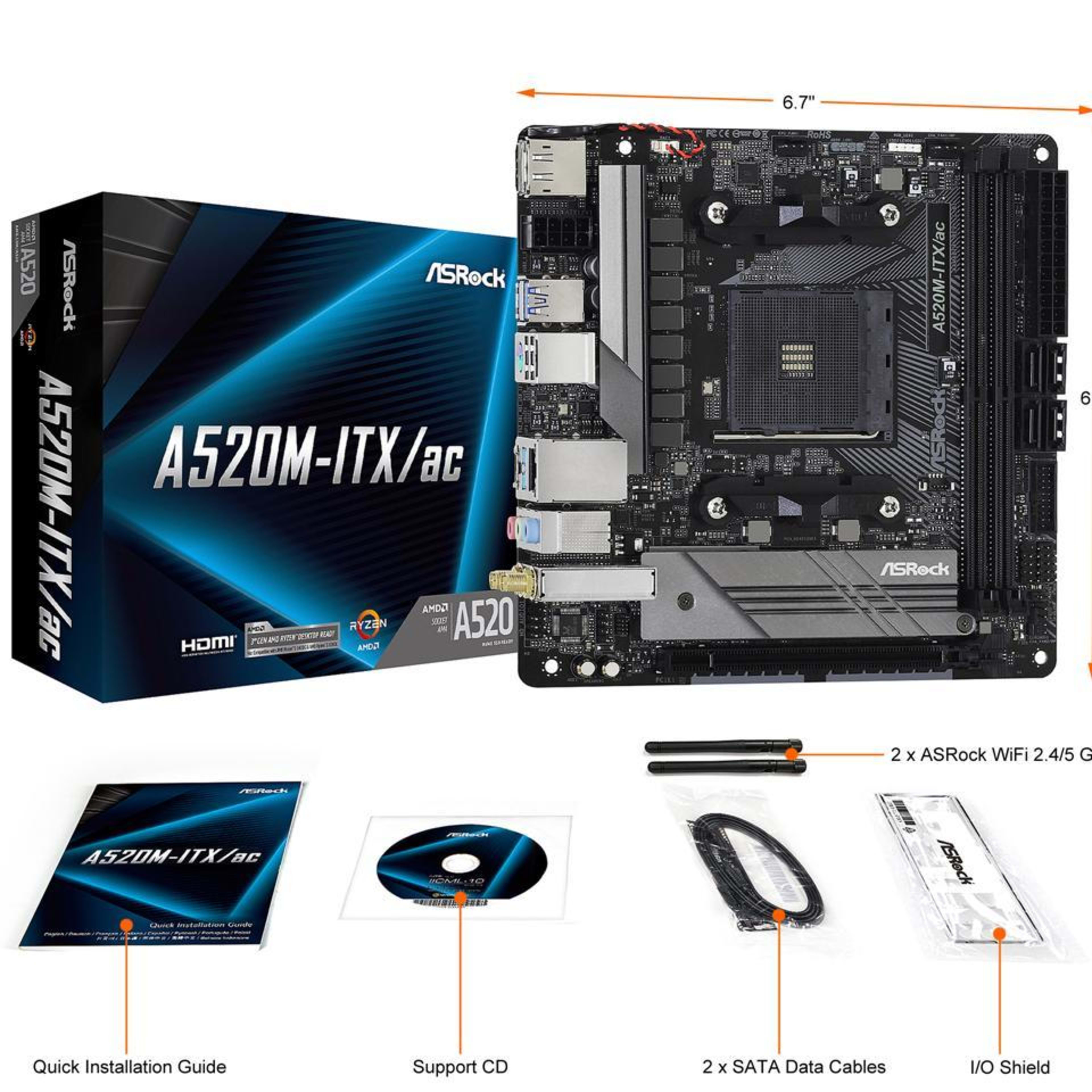 BNIB ASRock A520M-ITX/AC Mini-ITX computer motherboard AMD AM4