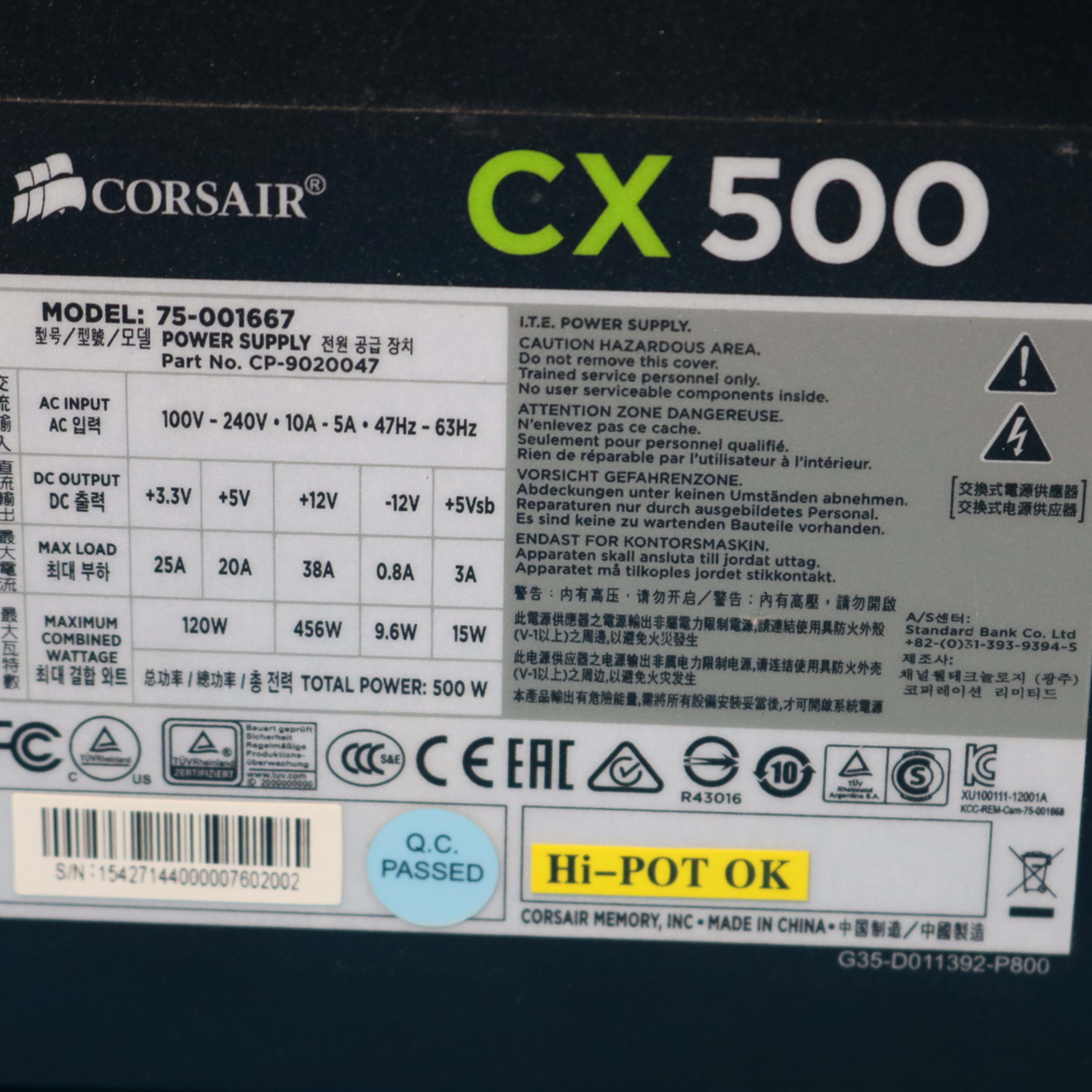 Corsair CX500 500W 80+ Bronze ATX Desktop Power Supply - 4266233097