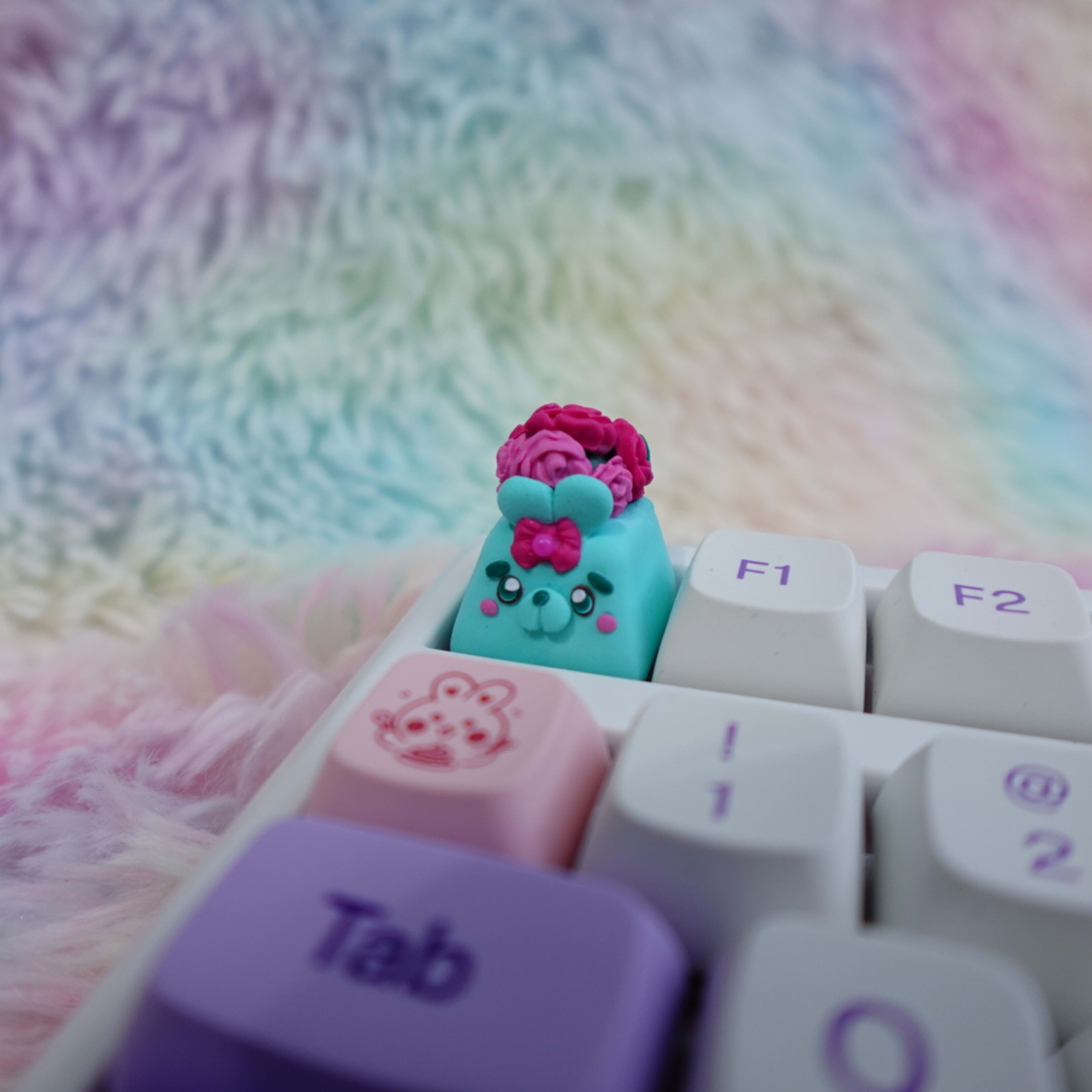 Bunny Buns Series : Teal Rosey Bunny Artisan Keycap