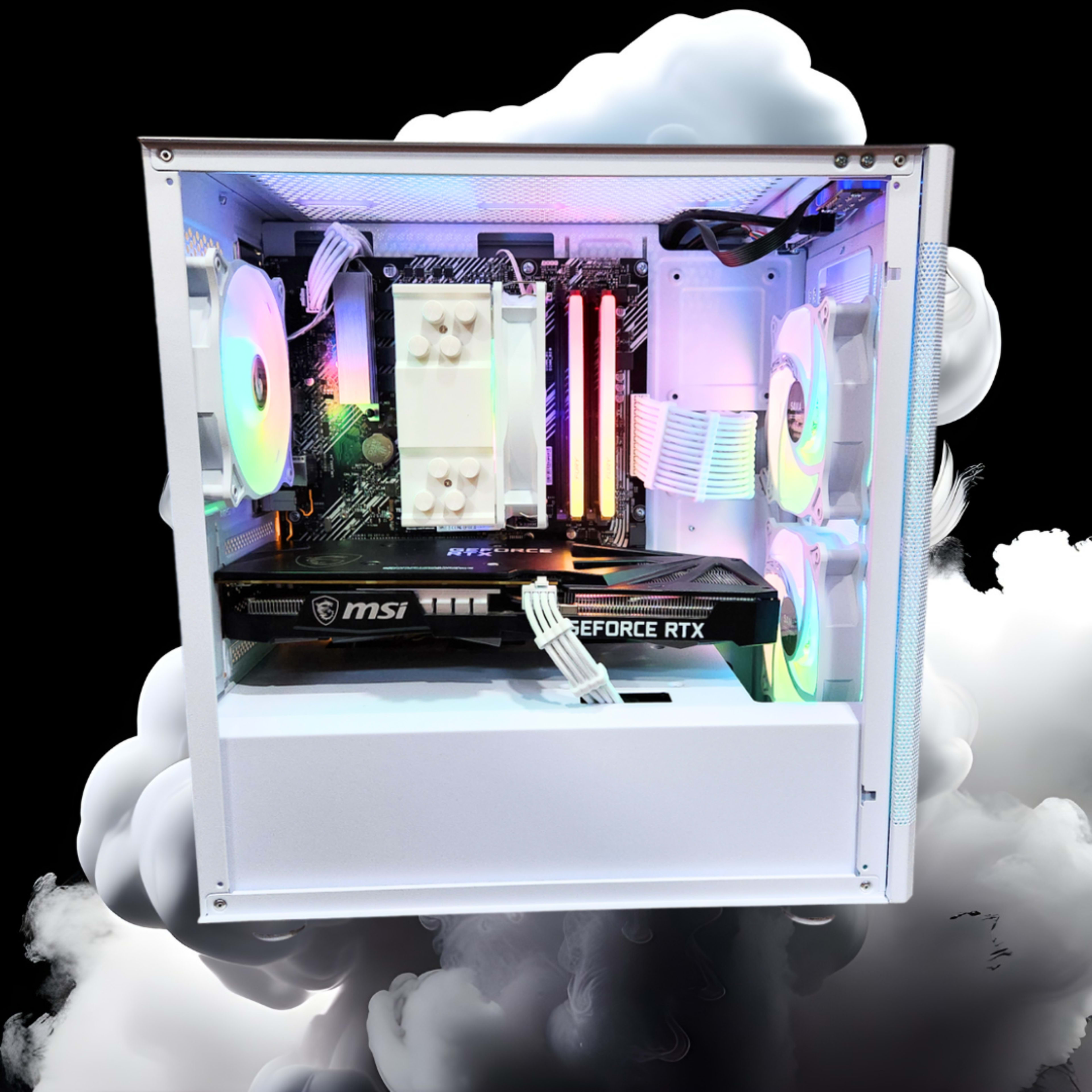 🧊Polar❄️: RTX 3060 TI + Ryzen 5 5500 + 32GB DDR4 Grey RAM + 1TB SSD + 4 Fans ( White RGB Gaming PC )