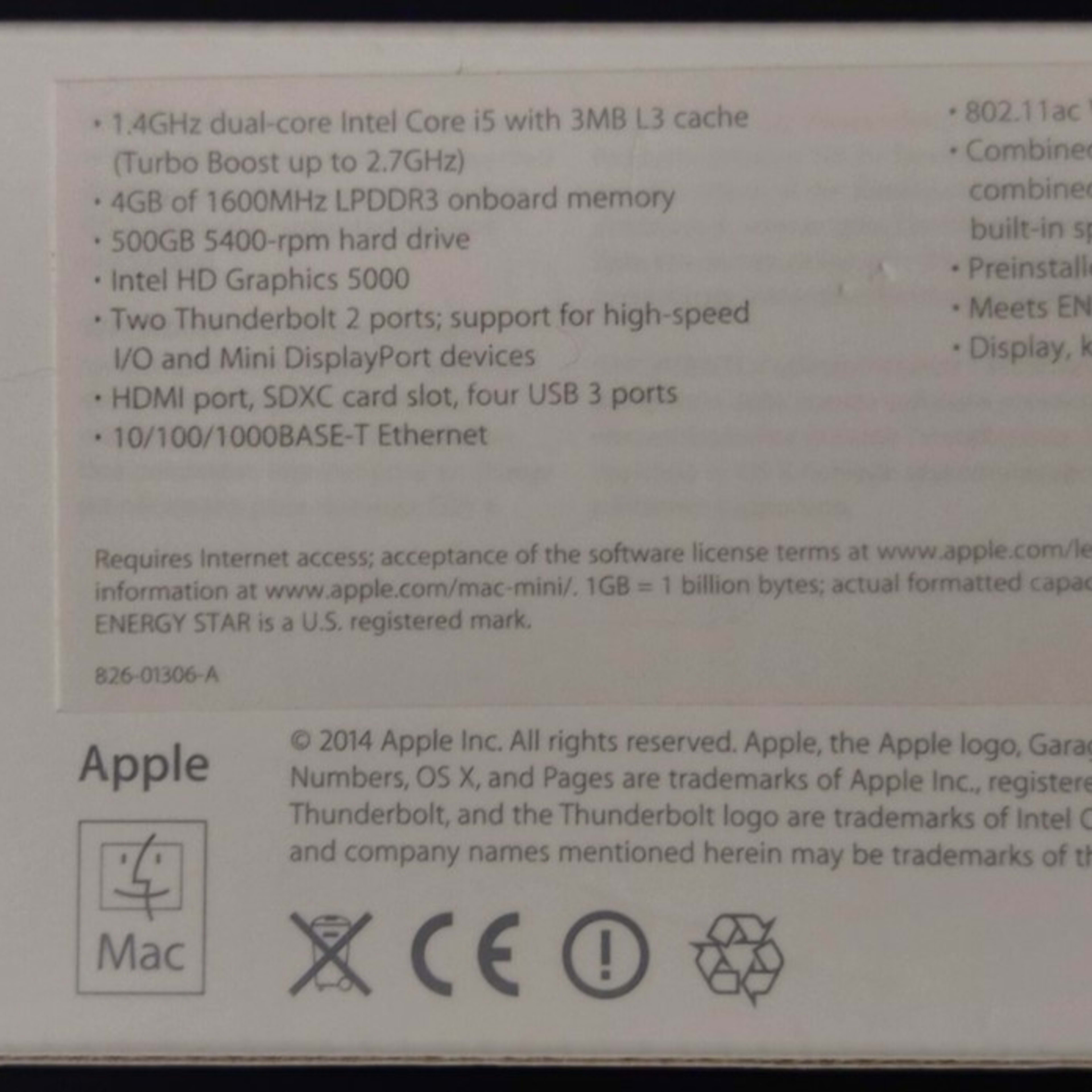 Apple Mac Mini, Intel “Core i5” 1.4GHz (Late 2014 vers w/ 2x Thunderbolt2 ports)