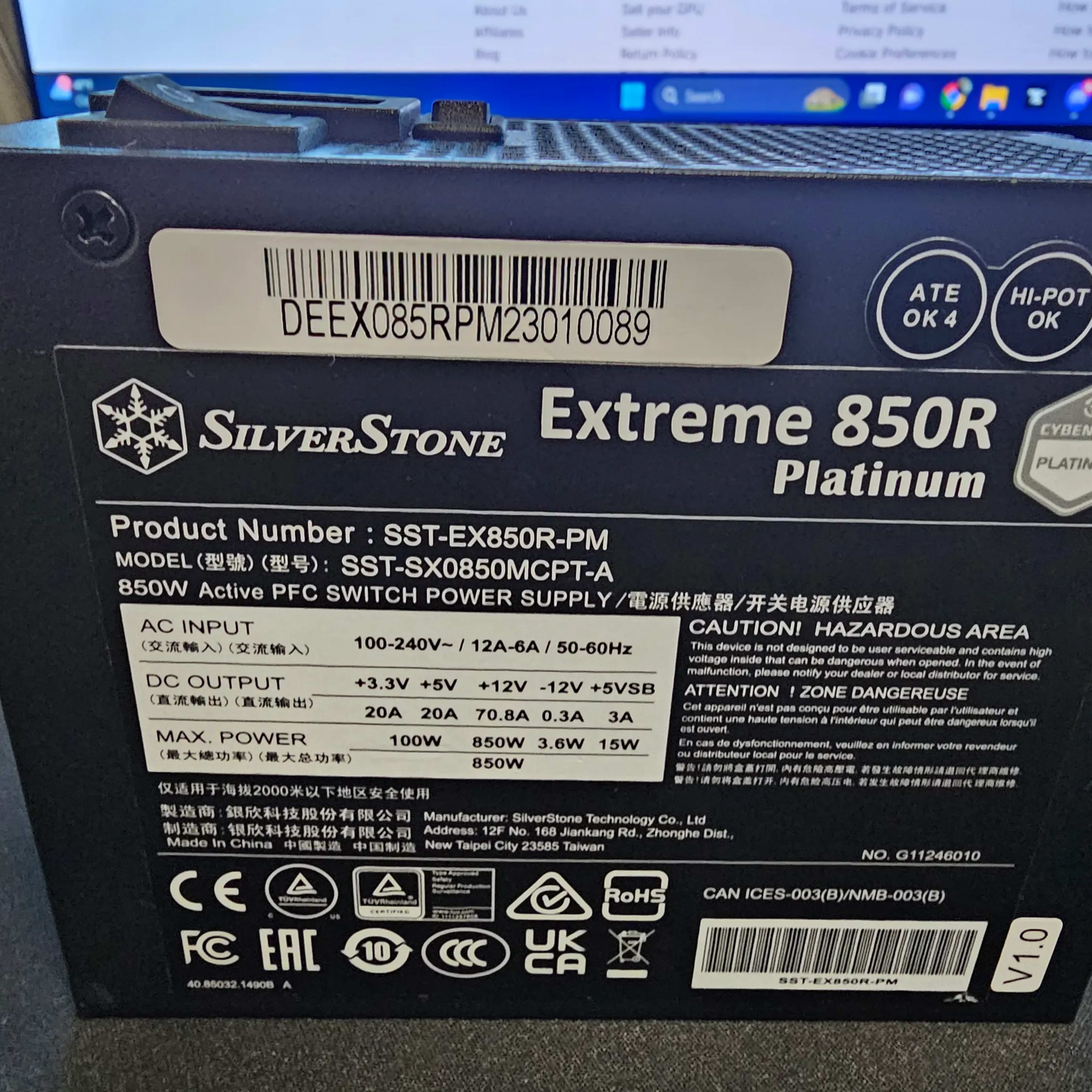 SilverStone SST-EX850R Extreme 850R Platinum 850W SFX12V 4 SFX Power Supply