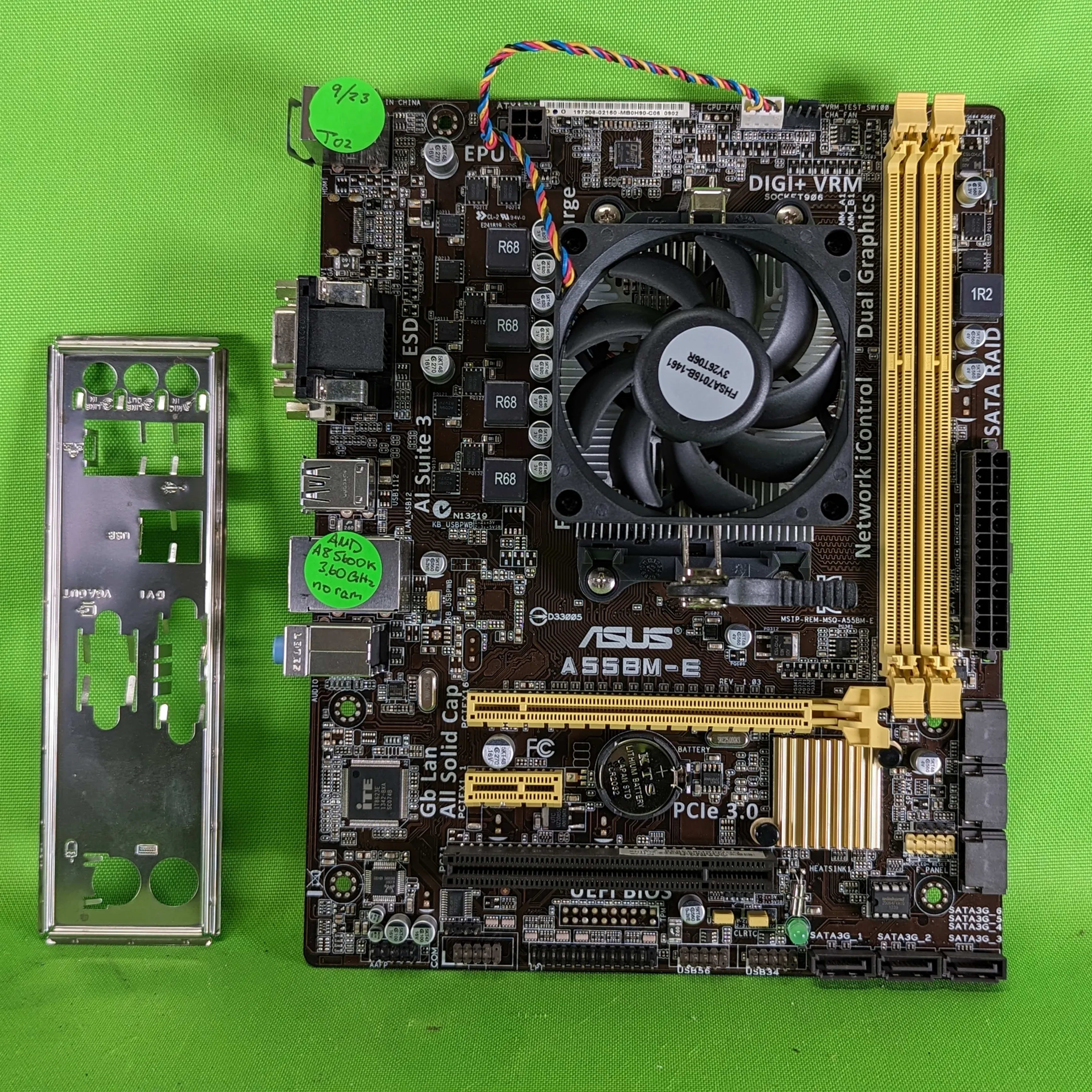 A8-5600K + Asus A55BM-E Motherboard + CPU Cooler + IO shield Combo