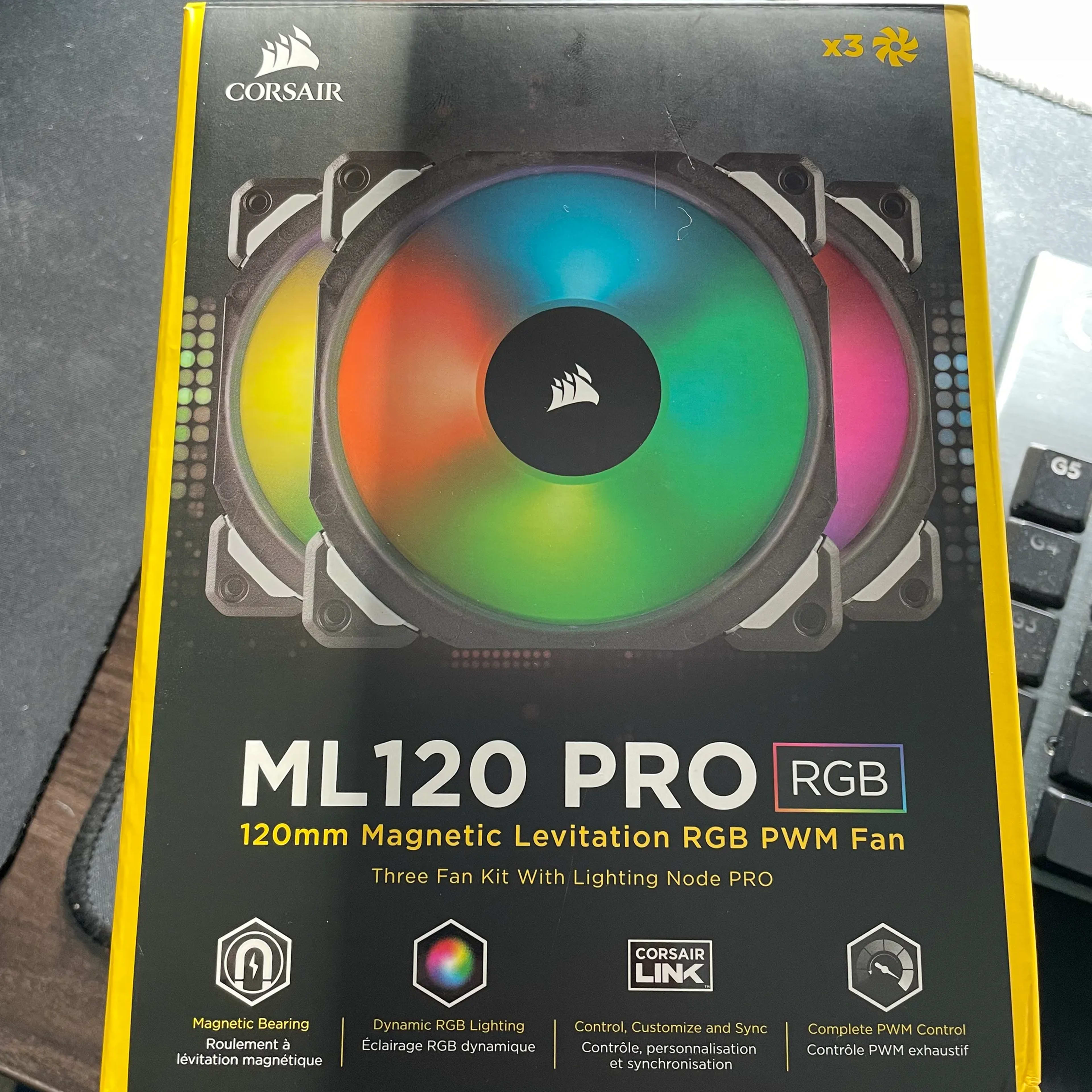 Corsair ML120 PRO 120mm Fans 3-Pack, Black, Great Condition