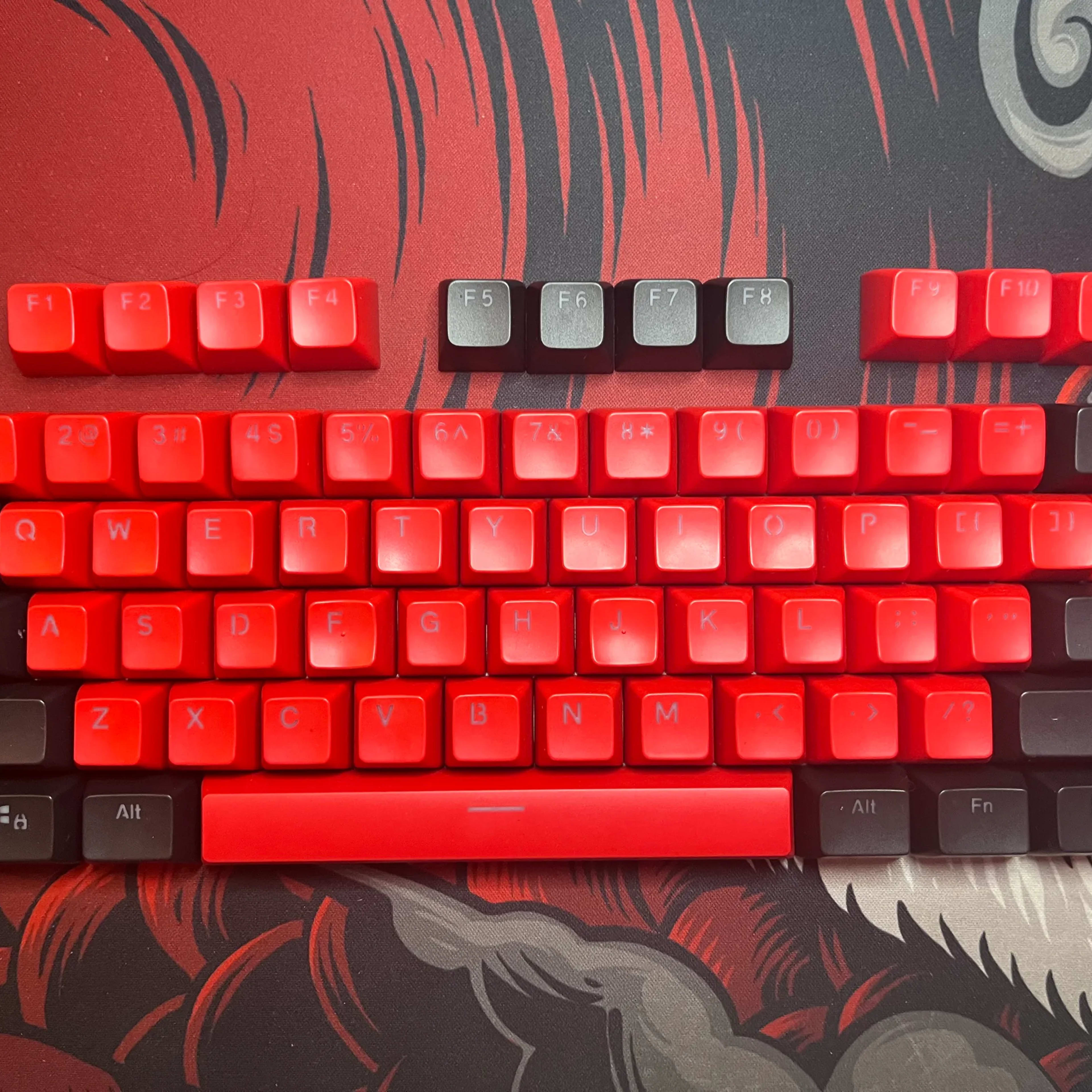 Black/Red PBT SA Profile Keycap Set (RGB Shine Through Lettering)