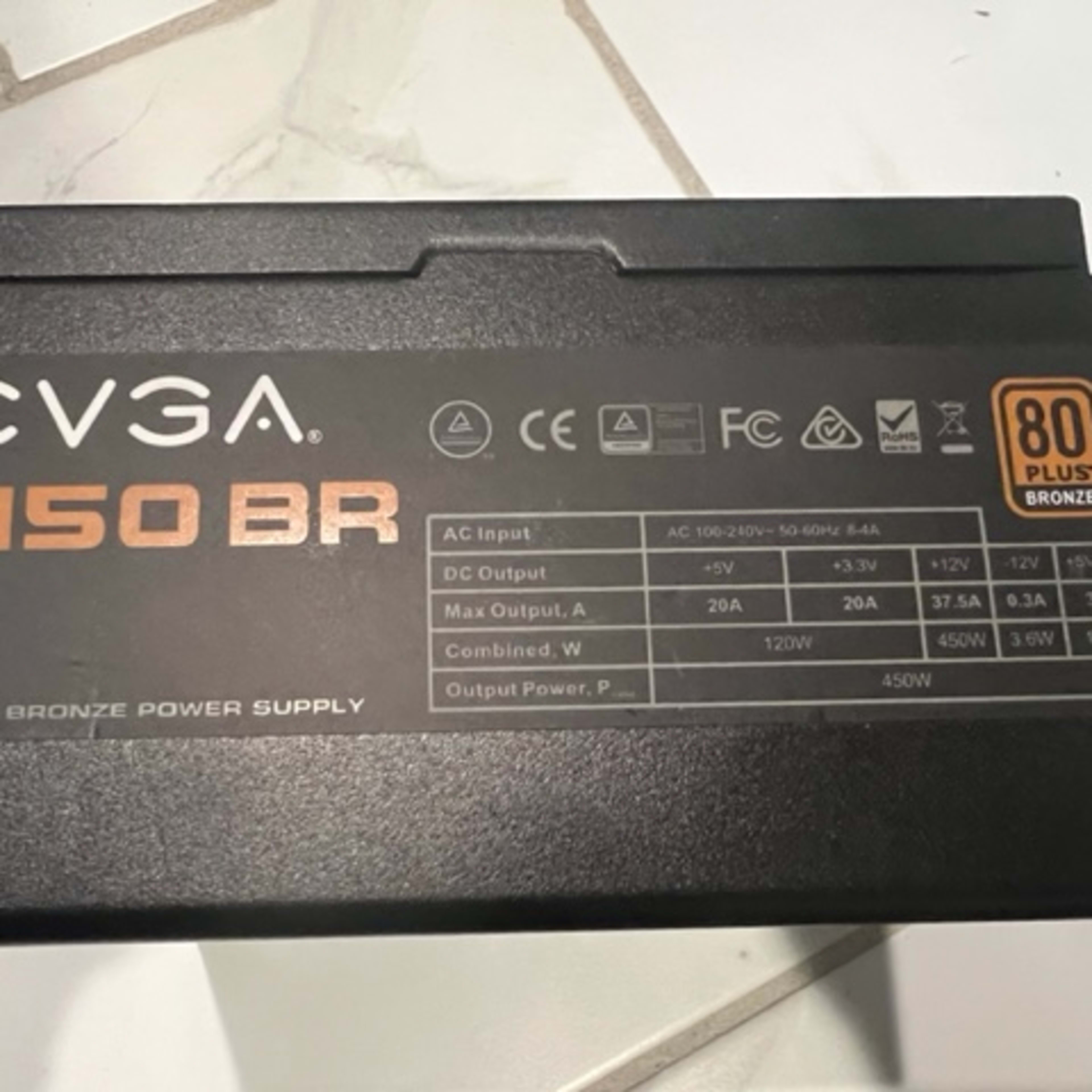 EVGA 450BR 450 WATT 80 PLUS BRONZE POWER SUPPLY NON MODULAR