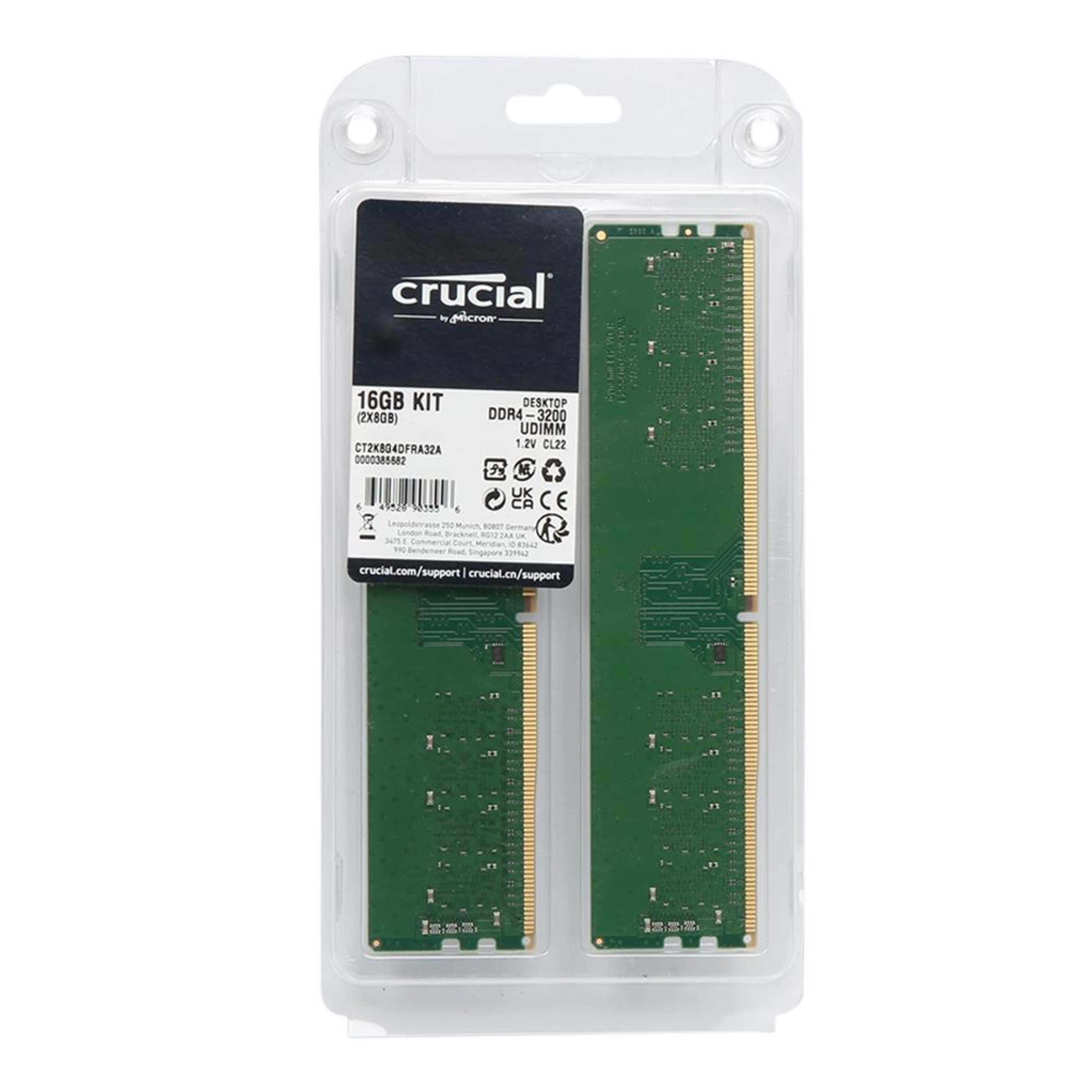 Crucial 16GB (2 x 8GB) DDR4-3200 PC4-25600 CL22 Dual Channel Crucial 16GB (2 x 8GB) DDR4-3200 PC4-25600 CL22 Dual Channel