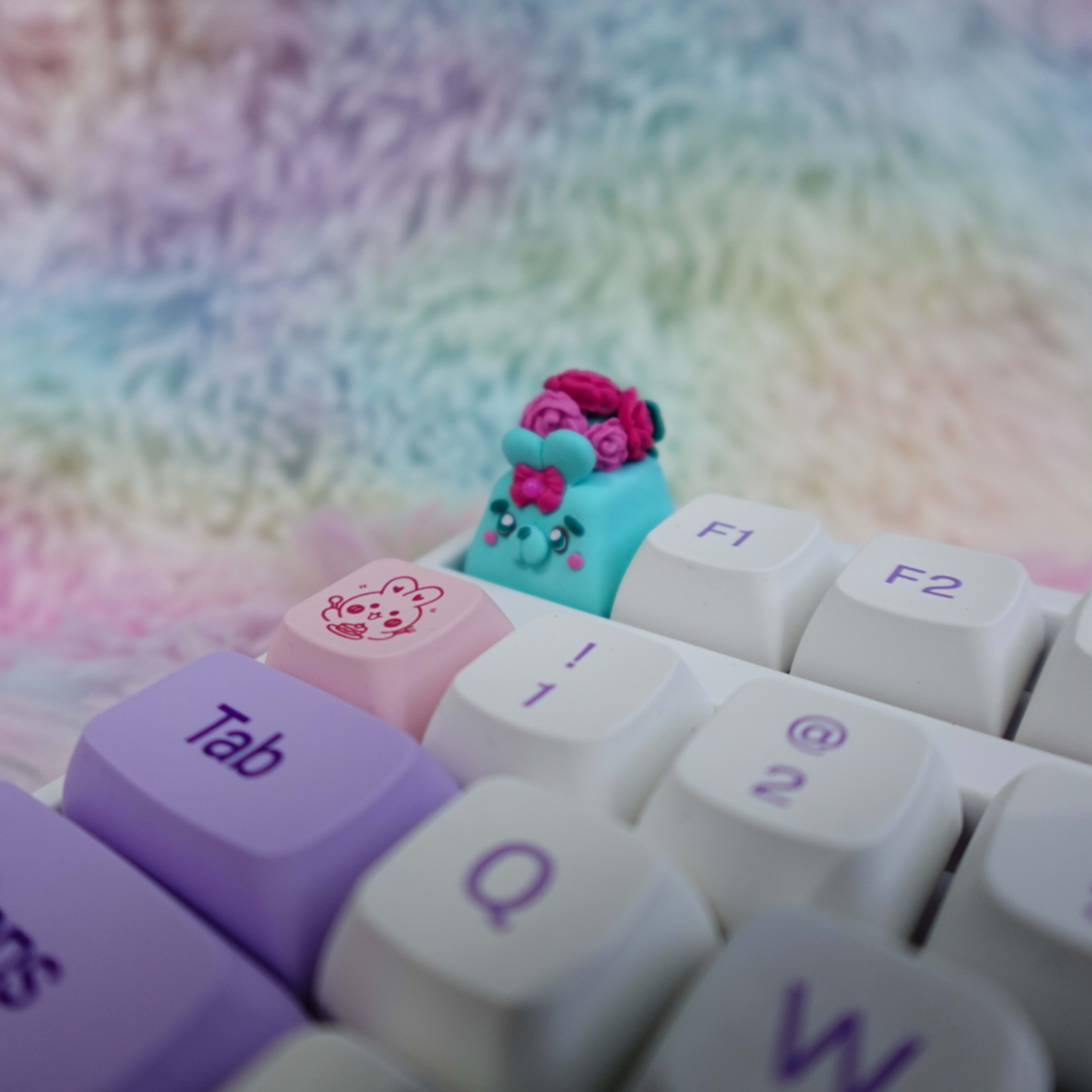 Bunny Buns Series : Teal Rosey Bunny Artisan Keycap