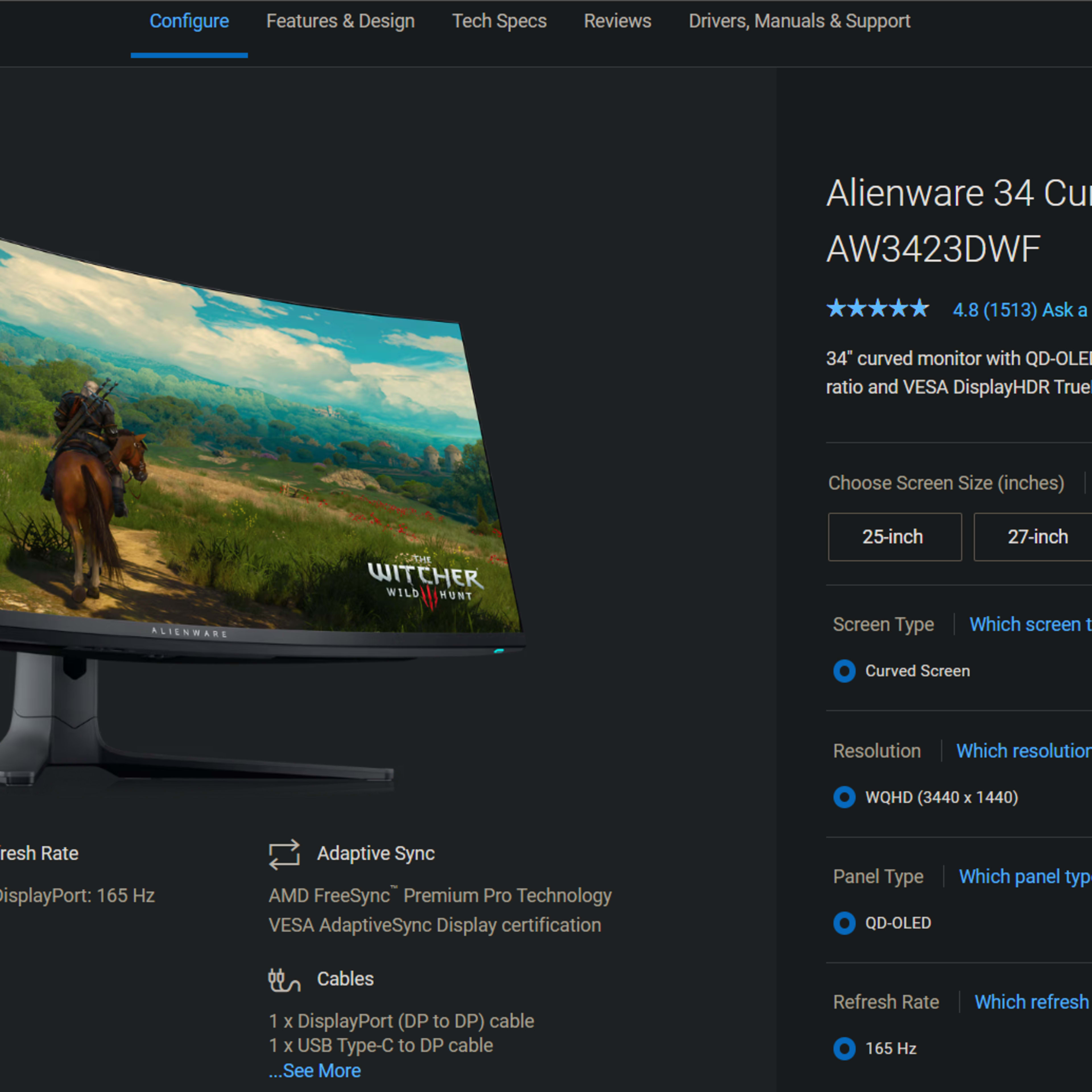 Alienware 34" Curved QD-OLED 165 Hz Gaming Monitor - AMD FreeSync™ Premium Pro - AW3423DWF