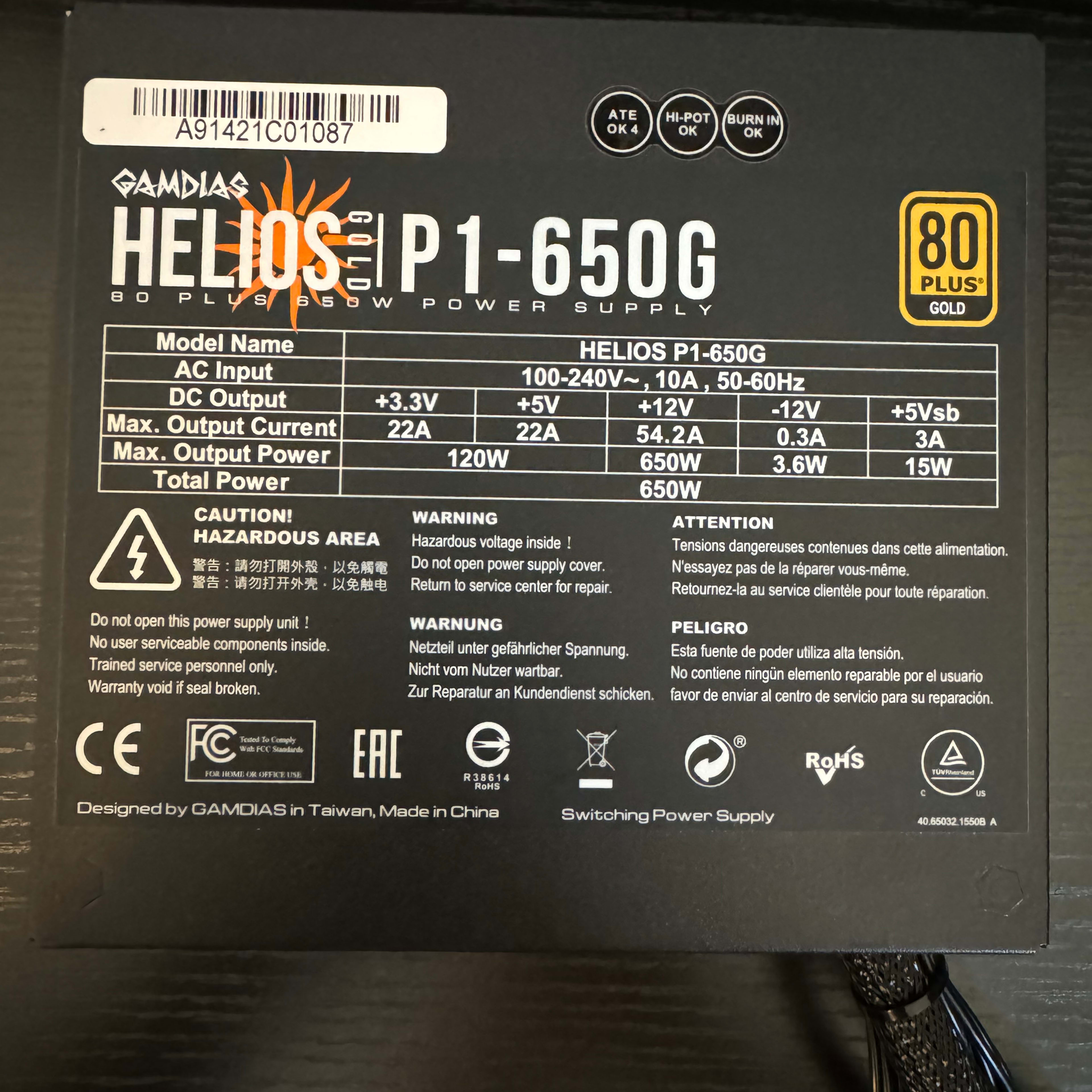 Gamdias Helios P1 - 650G Power Supply