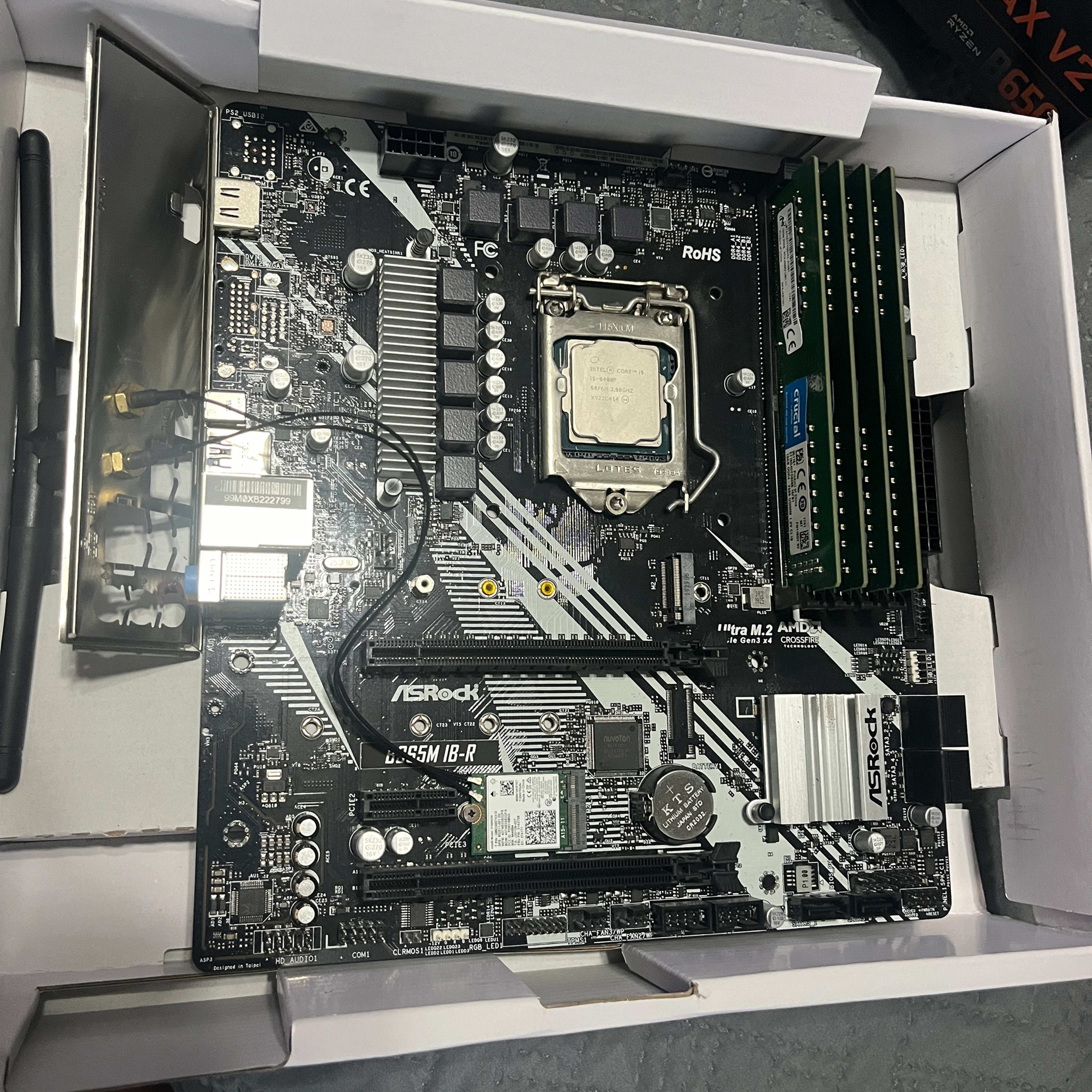 ASRock B365M IB-R Motherboard with Intel i5 9400F 2.9 Ghz CPU and 64 GB of DDR4 2666 Crucial Ram