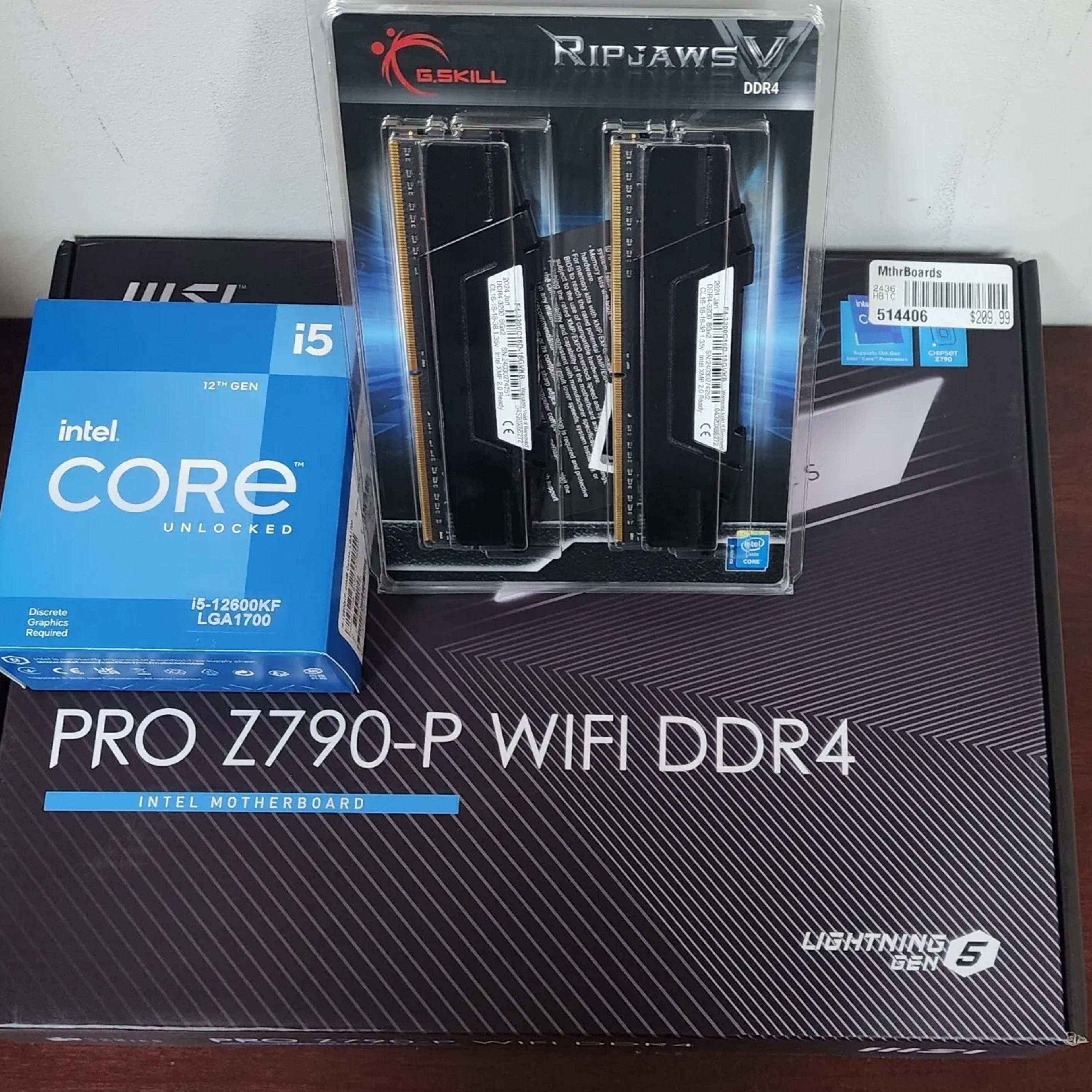 Intel Core i5-12600KF, MSI Z790-P Pro WiFi DDR4, G.Skill Ripjaws V 16GB  DDR4-3200 Kit| Combo | Jawa