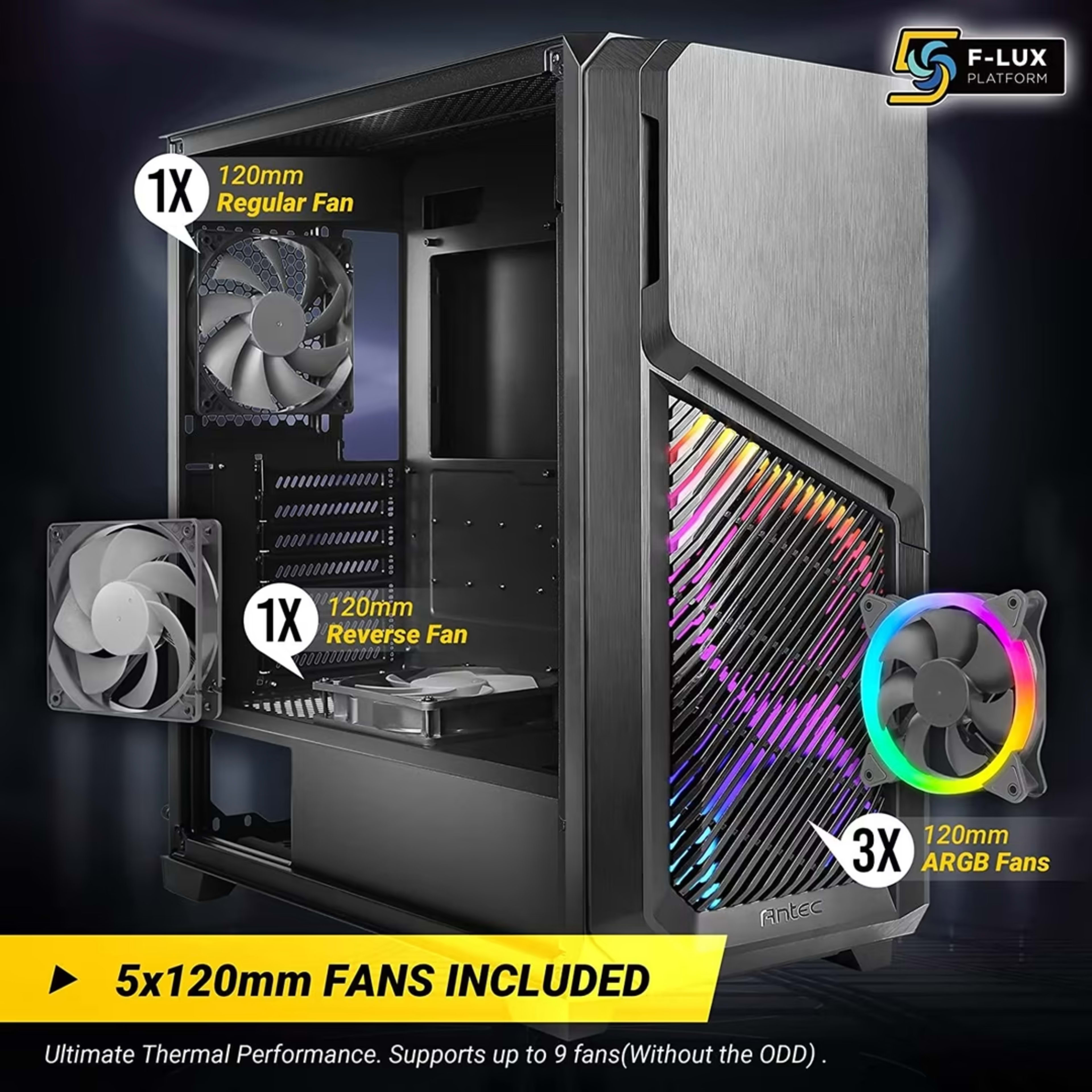 Antec Dark Phantom DP502 FLUX, Mid Tower ATX Gaming Case, Tempered Glass Side Panel