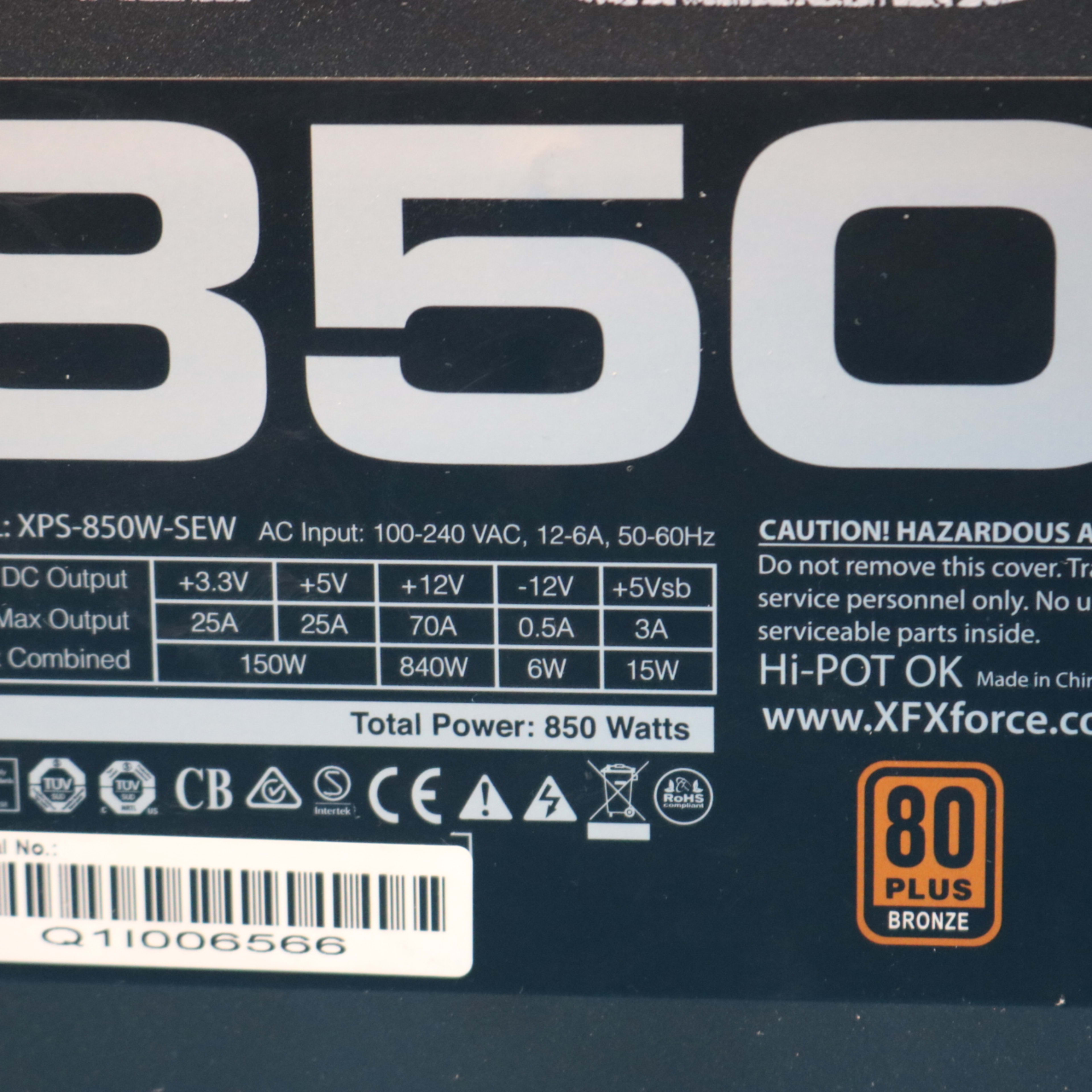 XFX TS Series 850 850W 80+ Bronze ATX Desktop PSU XPS-850W-SEW - 4291868079