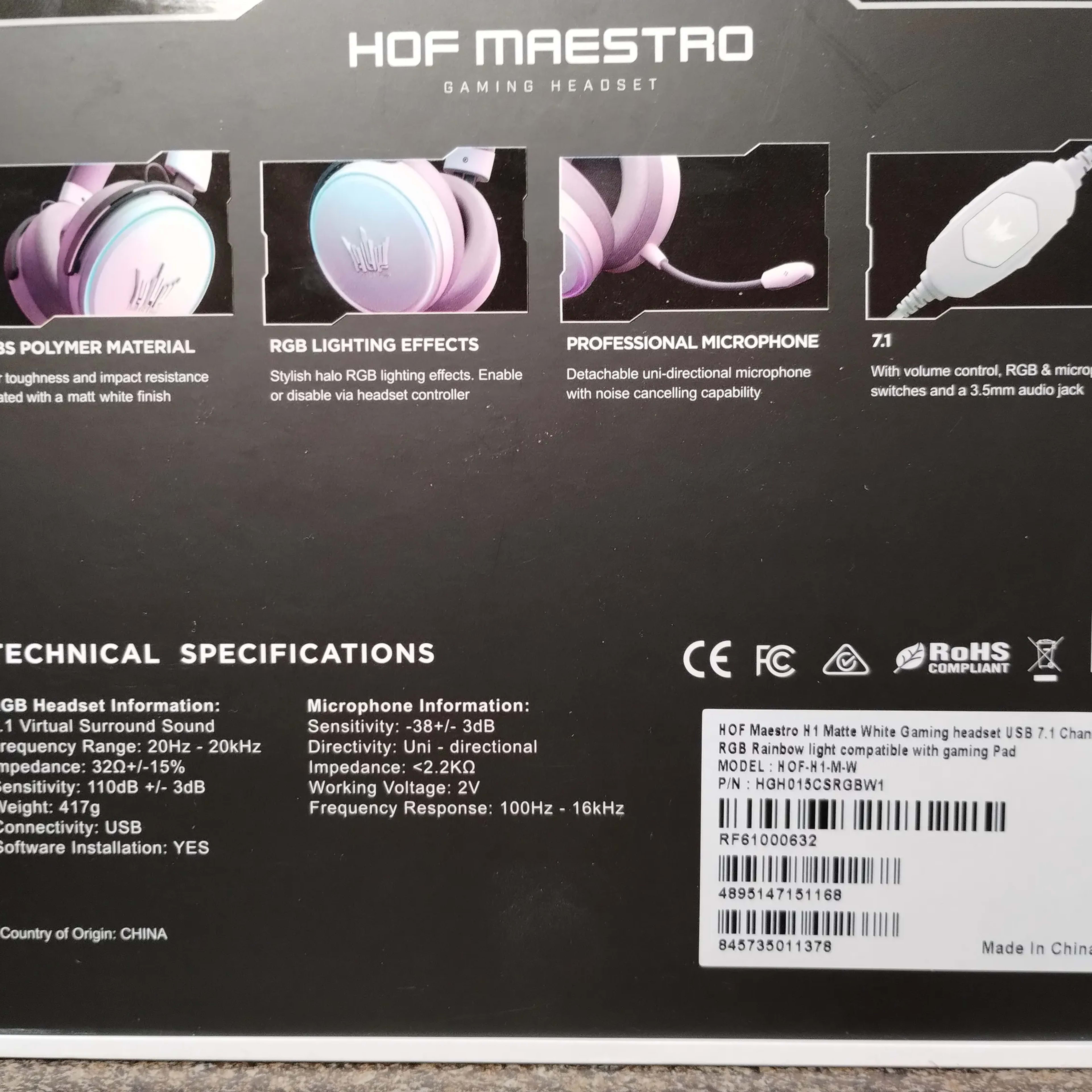 7.1 White RGB Gaming Headset - Galax HOF Maestro H1
