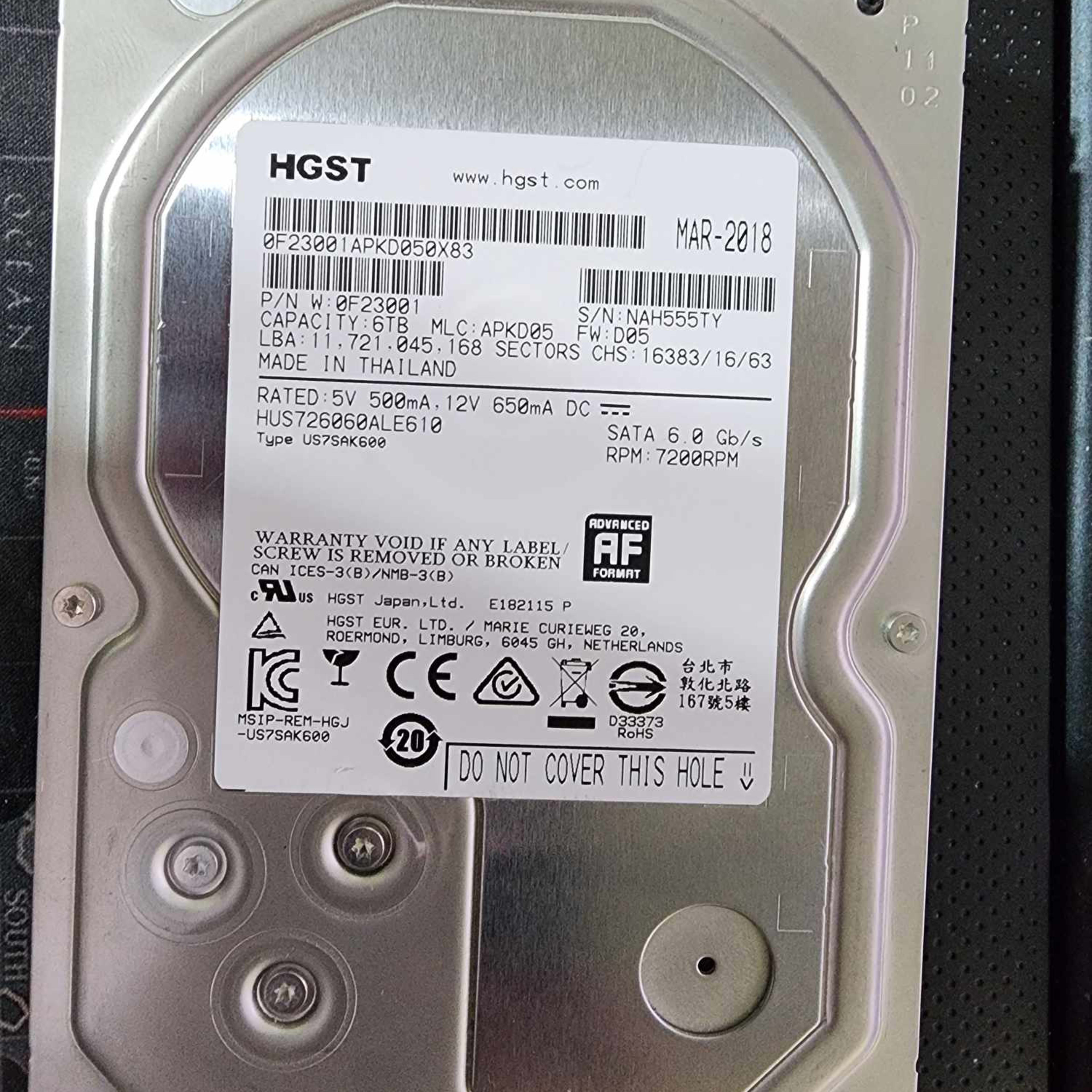 6TB HDD | HGST Ultrastar 7K6000 0F23001 6TB 7200 RPM SATA 3.5" 512E ISE 128MB Cache