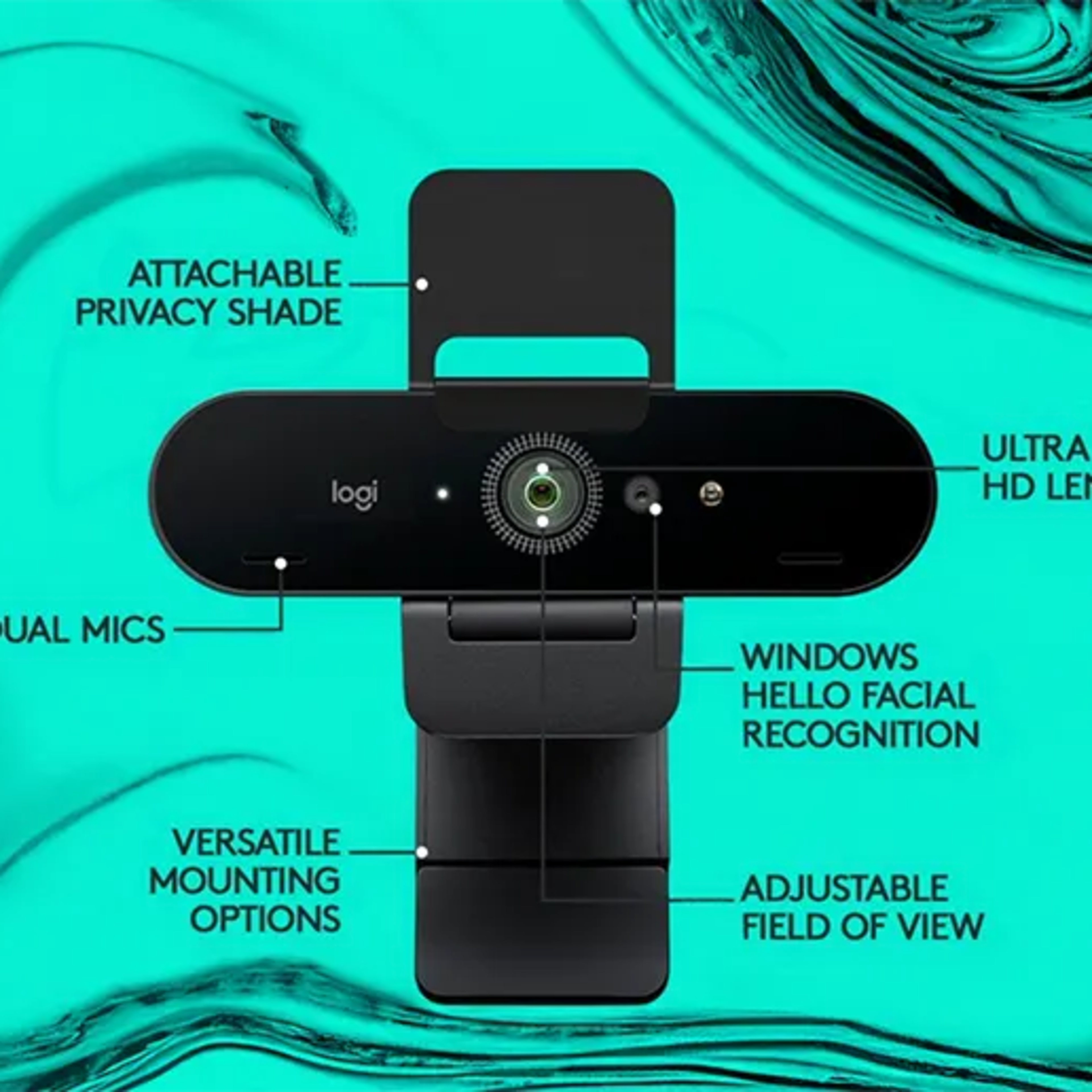 Logitech Brio 4K Webcam, Ultra 4K HD, Noise-Canceling mic, Auto Light Correction, Wide Field of View