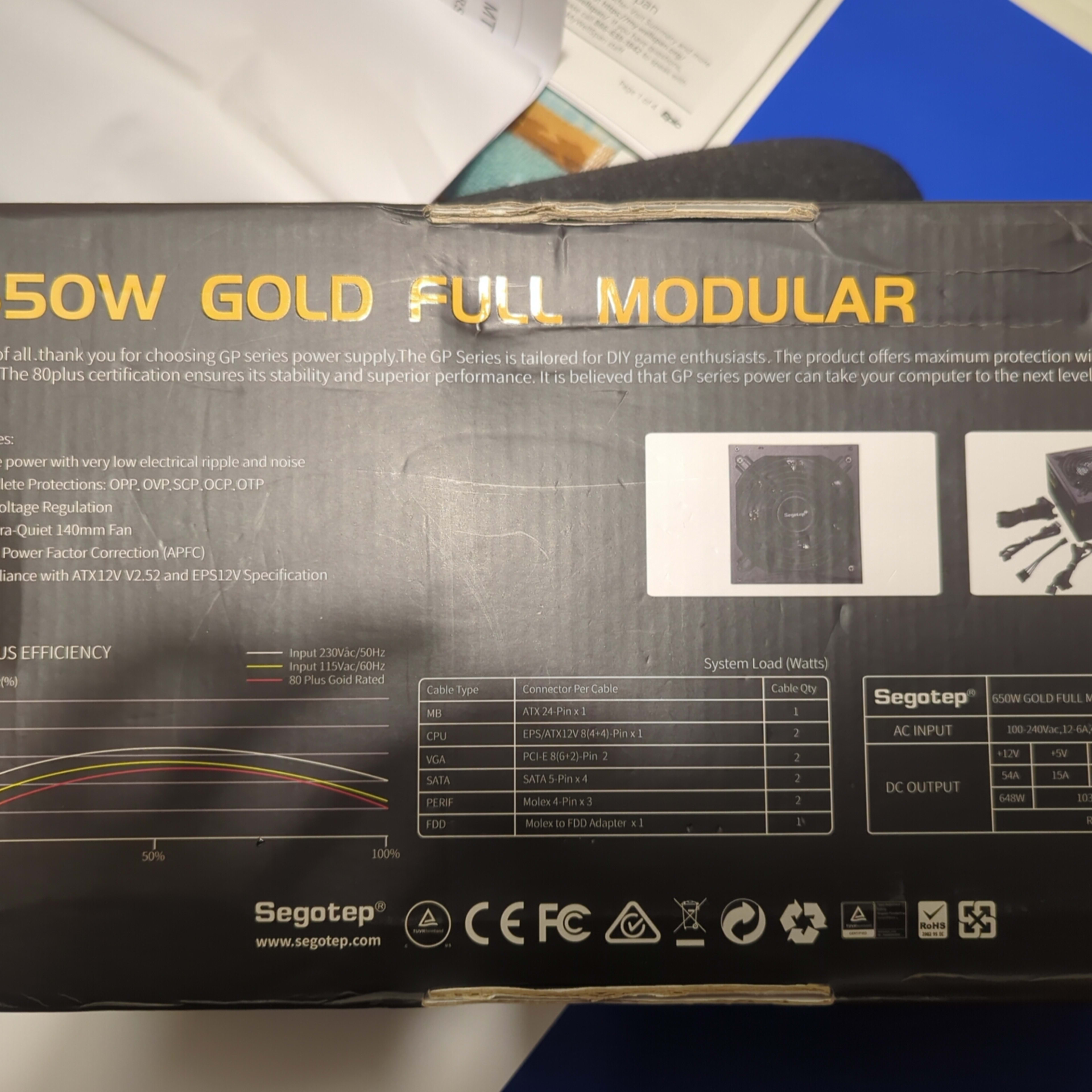 Segotep 650w 80Plus Gold Fully Modular PSU.