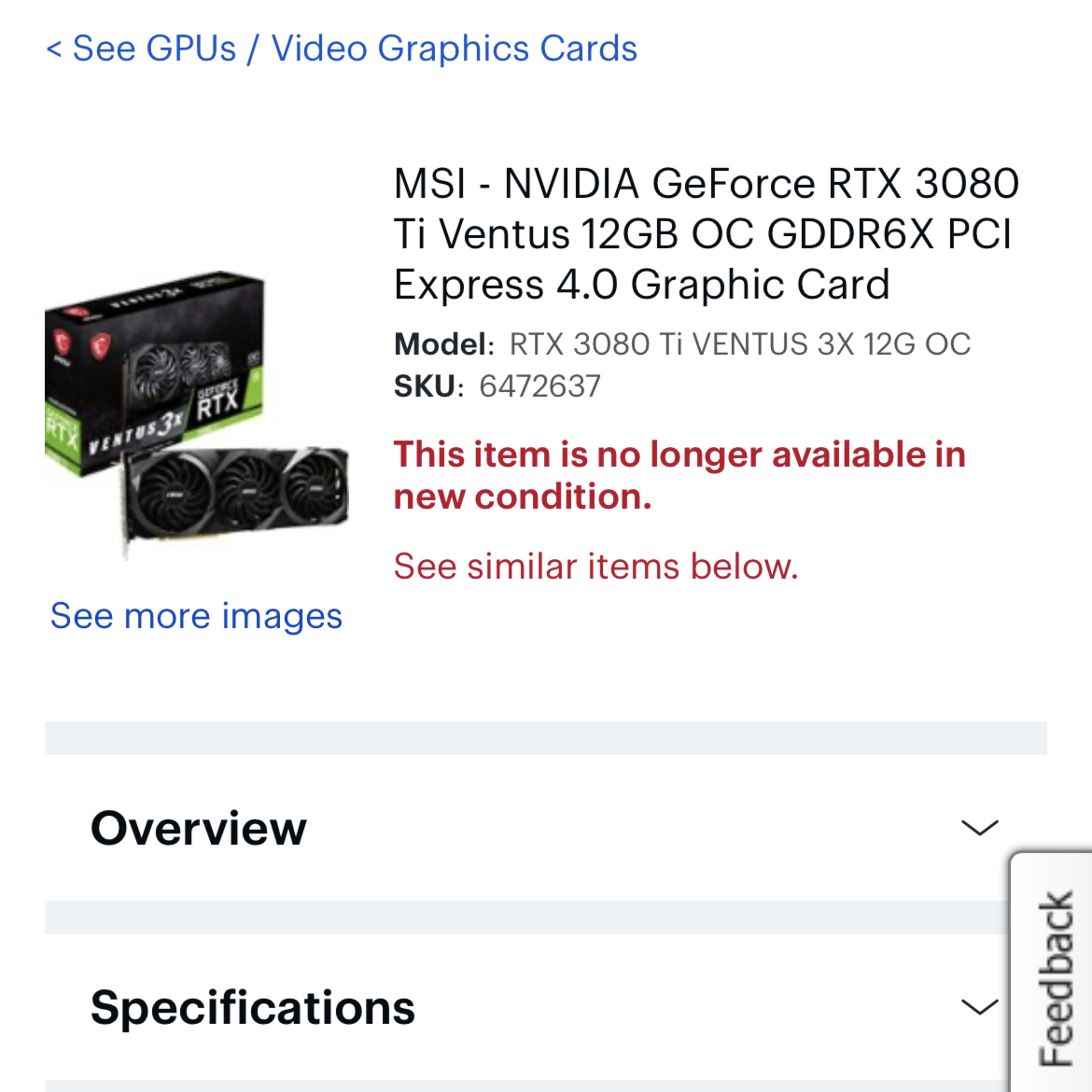 MSI - 3080TI - NVIDIA GeForce RTX 3080 Ti Ventus 12GB OC - USED LIKE NEW