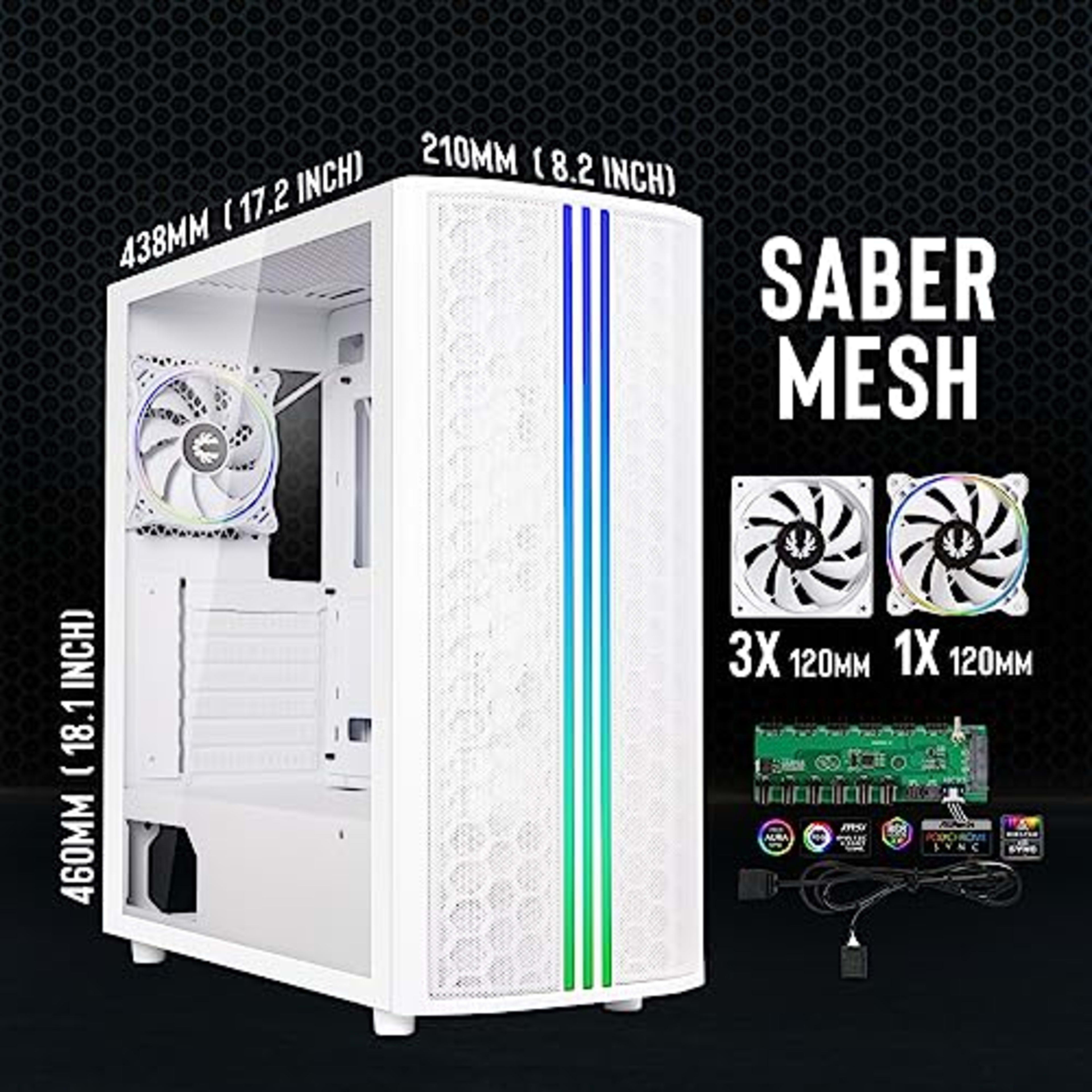 BitFenix Saber Mesh High Airflow ATX ARGB PC Gaming Case White