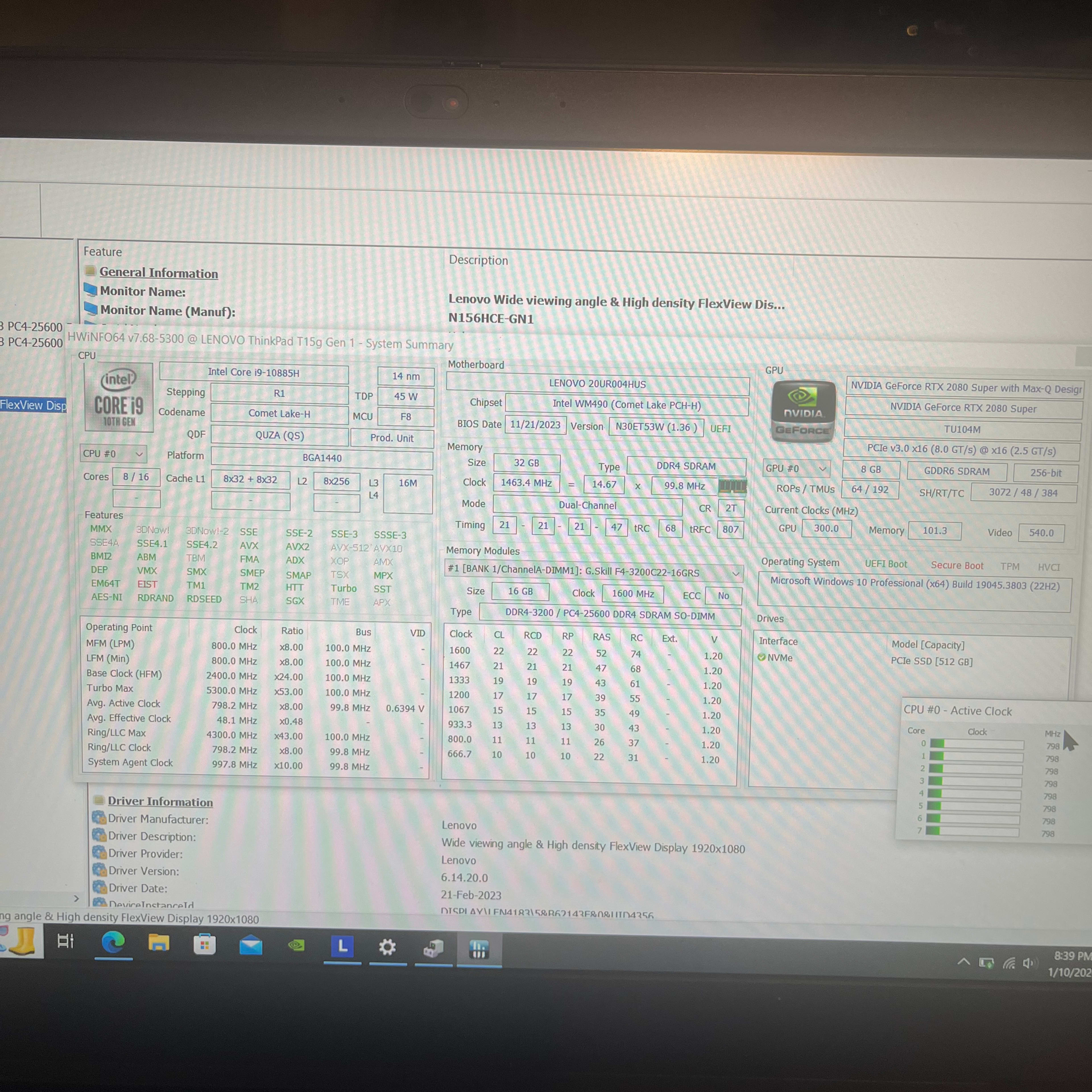 Thinkpad i9- 10885H RTX 2080