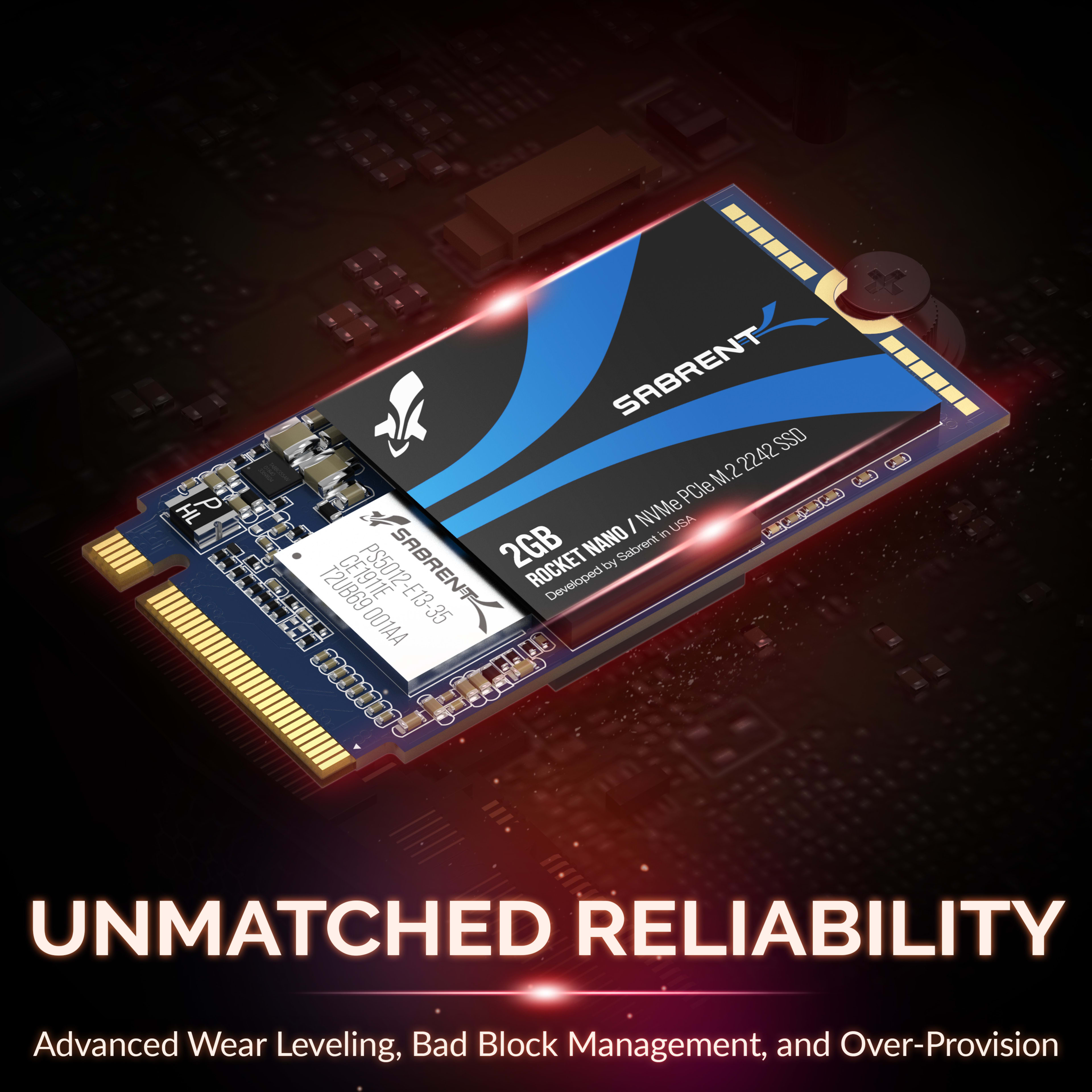 SABRENT 2242 SSD 2500MB/s 2TB Rocket NVMe PCIe M.2 Internal DRAM Less Low  Power High Performance