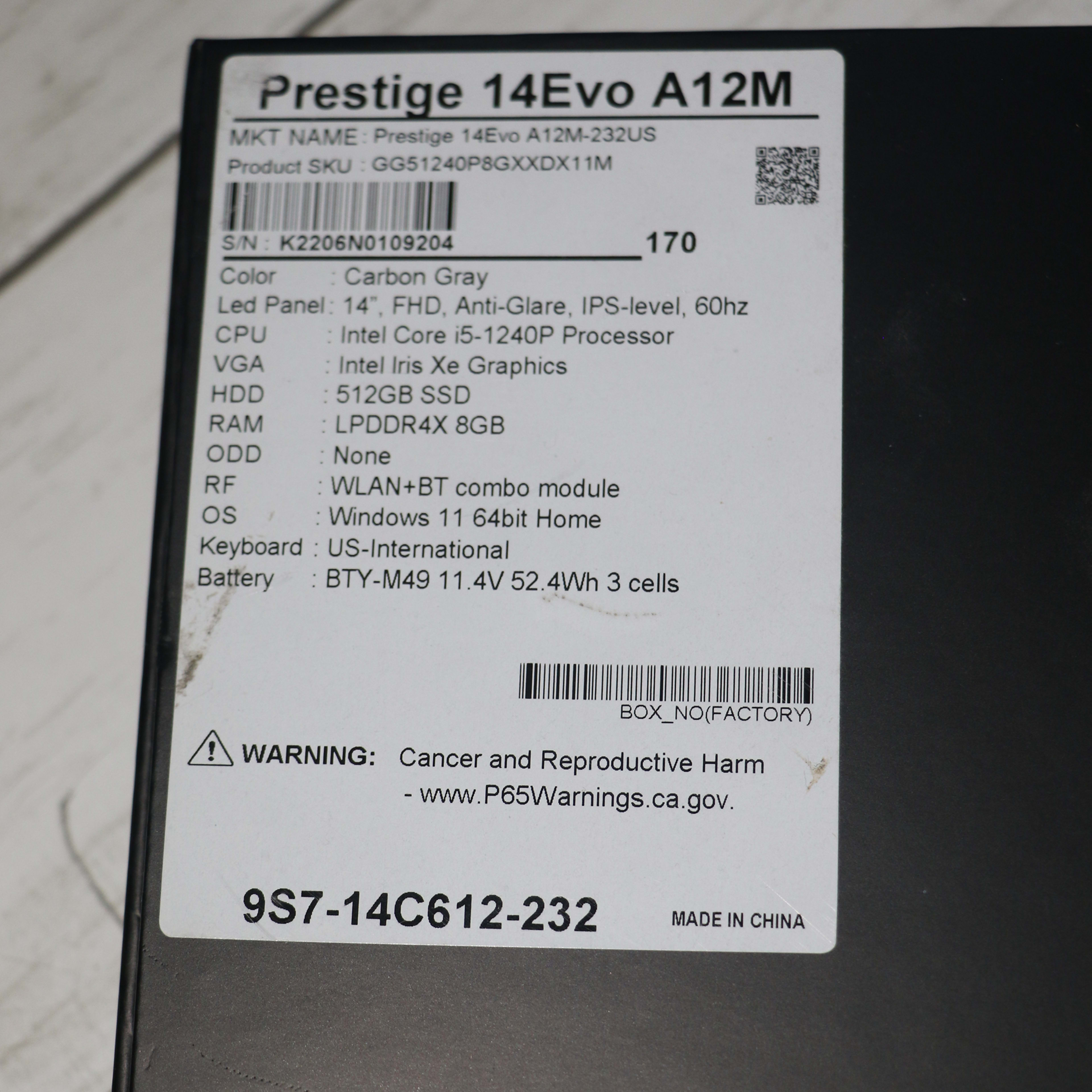 👾 Prestige 14Evo A12M 👾with original box