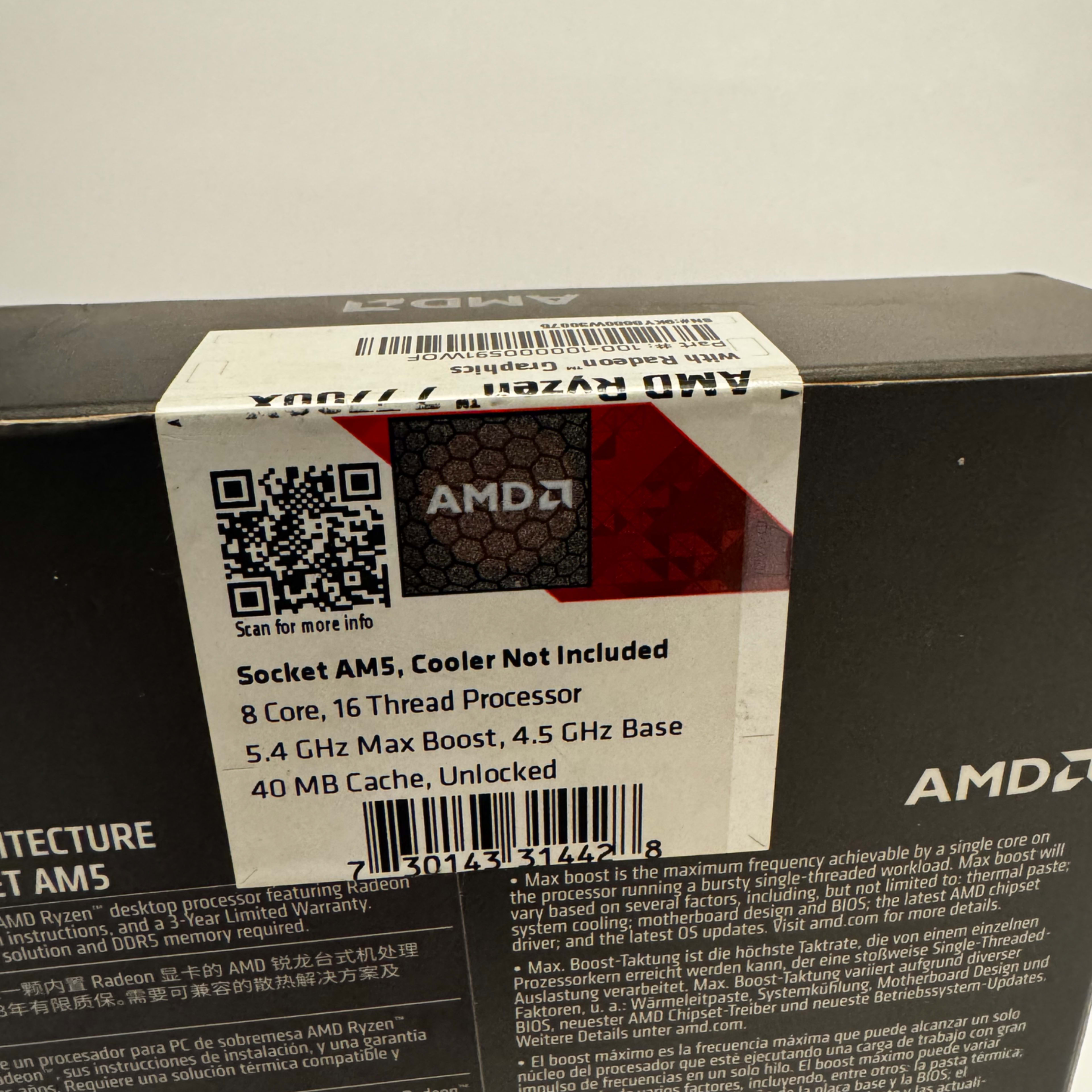 AMD Ryzen 7 7700X 8-Core, 16-Thread Unlocked Desktop AMD Ryzen 7 7700X 8-Core, 16-Thread Unlocked Desktop