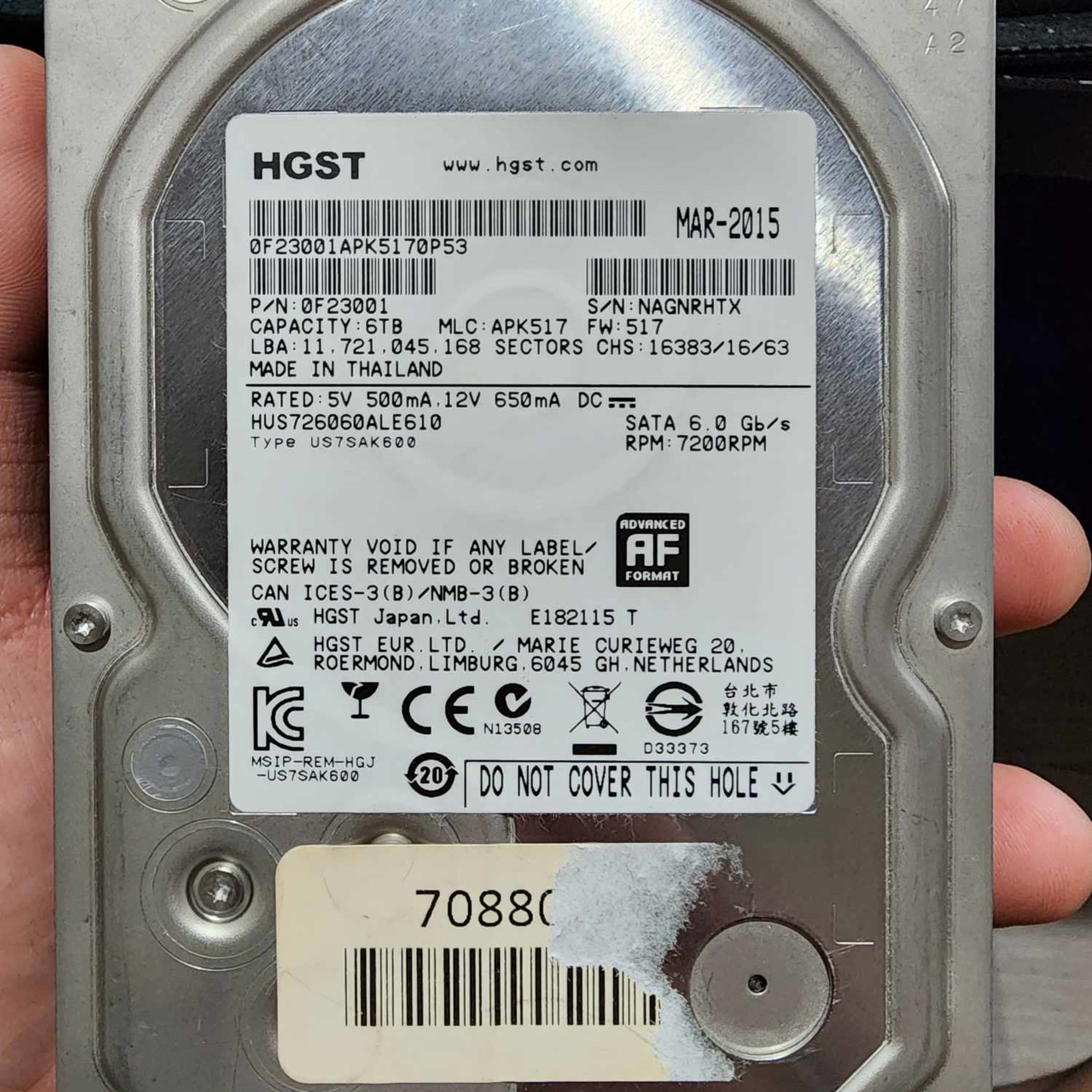 HGST Ultrastar 7K6000 HUS726060ALE610 0F23001 6TB 7200 RPM SATA 3.5" 512E ISE 128MB Cache Enterprise