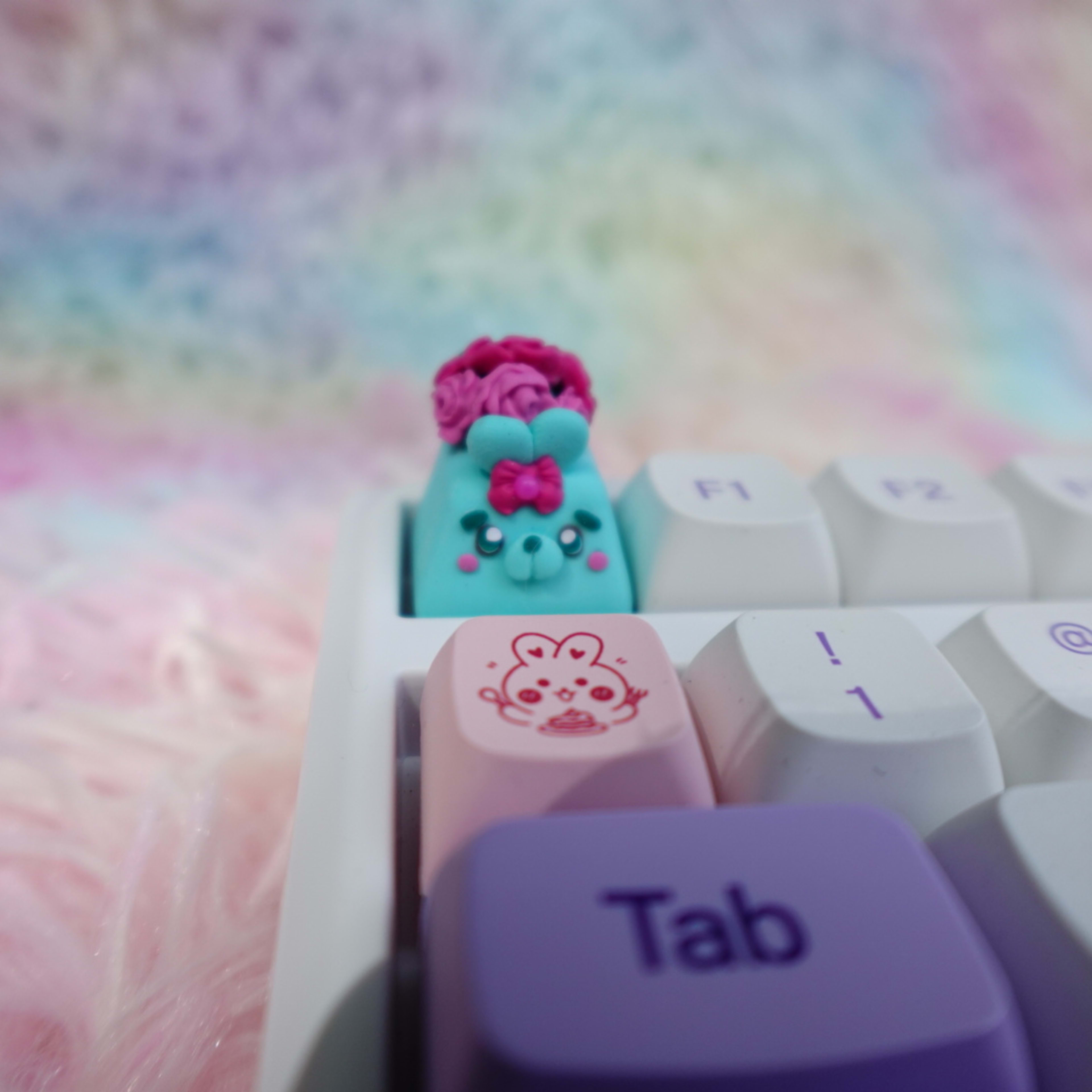 Bunny Buns Series : Teal Rosey Bunny Artisan Keycap