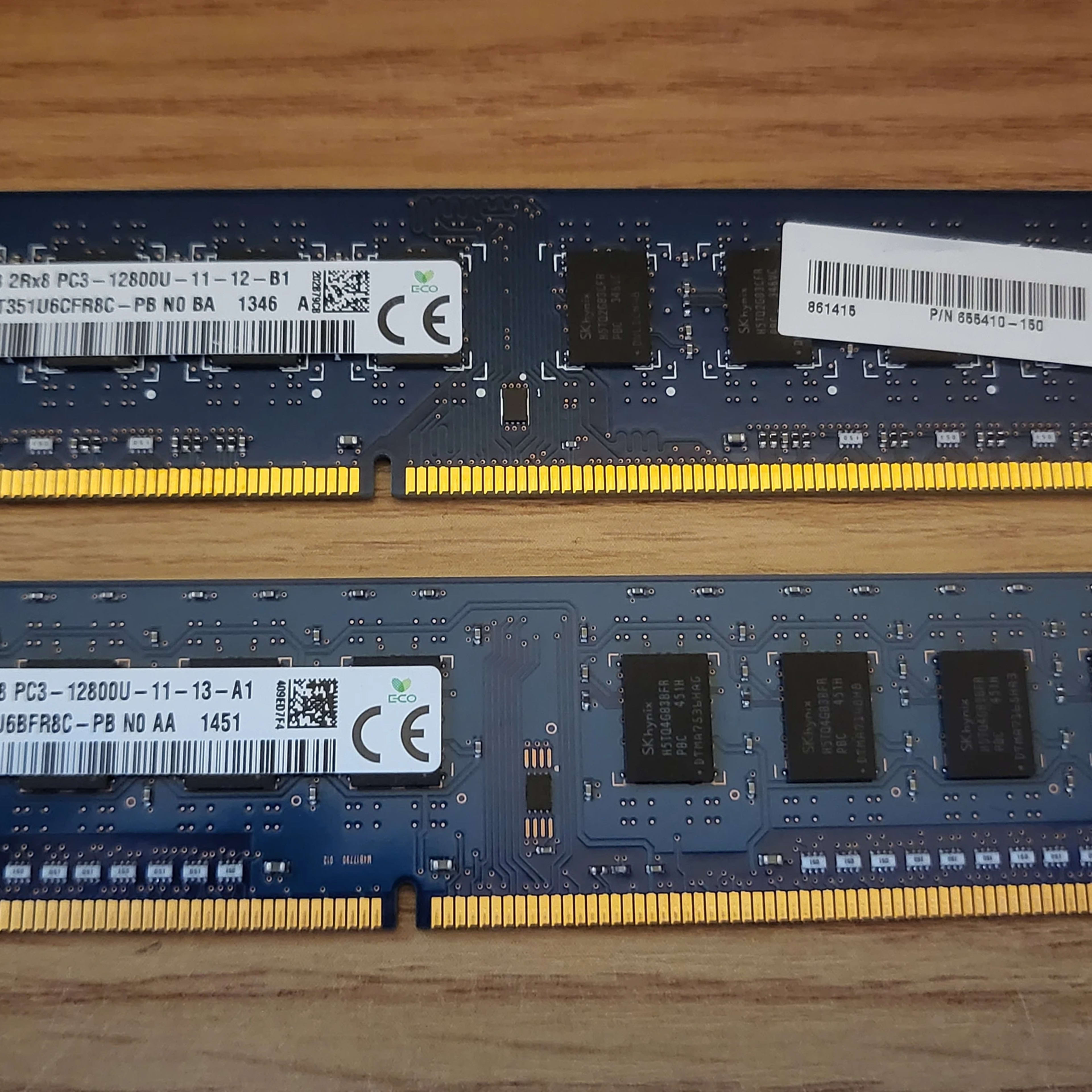 Lot of Two (2) USED Assorted SK Hynix 4GB DDR3 RAM