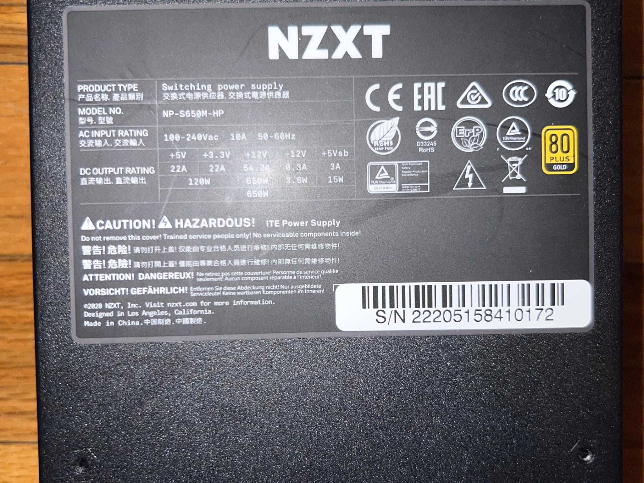 NZXT S650 SFX-L電源 PSU 650W 80 PLUS GOLD NZXT S650 SFX-L電源 PSU 650W 80 PLUS GOLD NZXT S650 80+ Gold