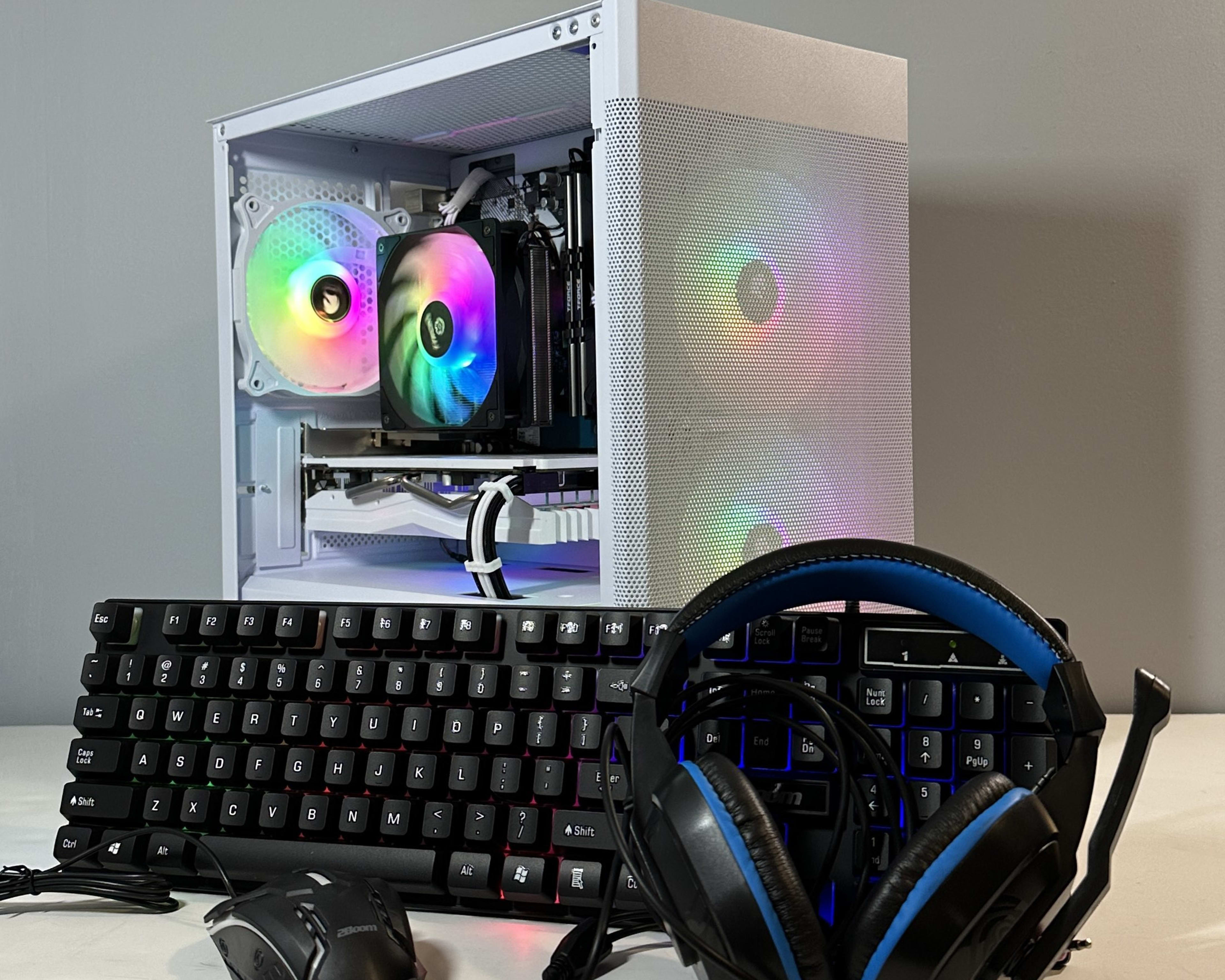 Ryzen 5 2600X/AMD RX 580 8GB Custom RGB White Gaming PC Bundle W/Keyboard/Mouse/Headset & Mic