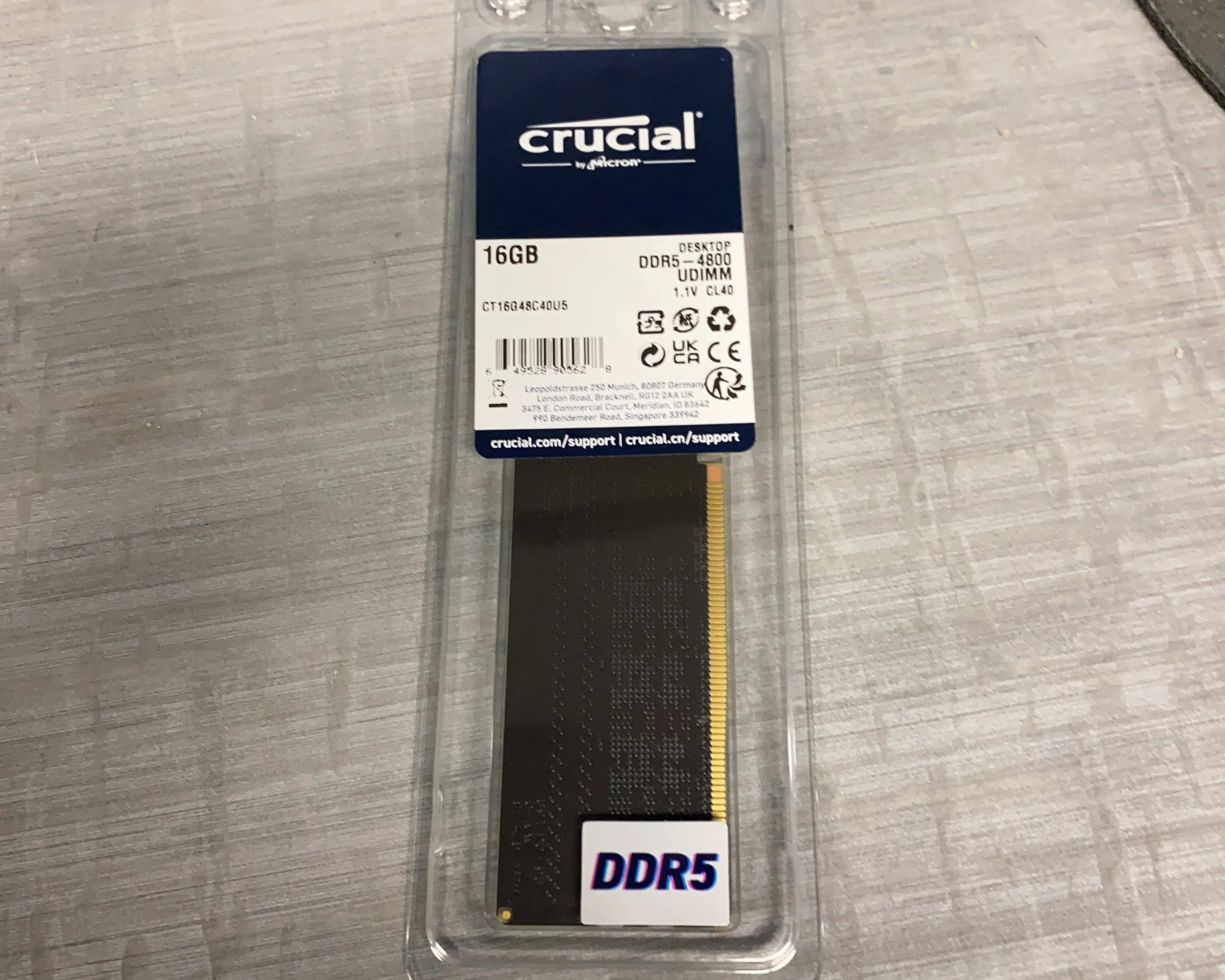 Crucial DDR5 4800 CL40 Ram 16GB Single Stick